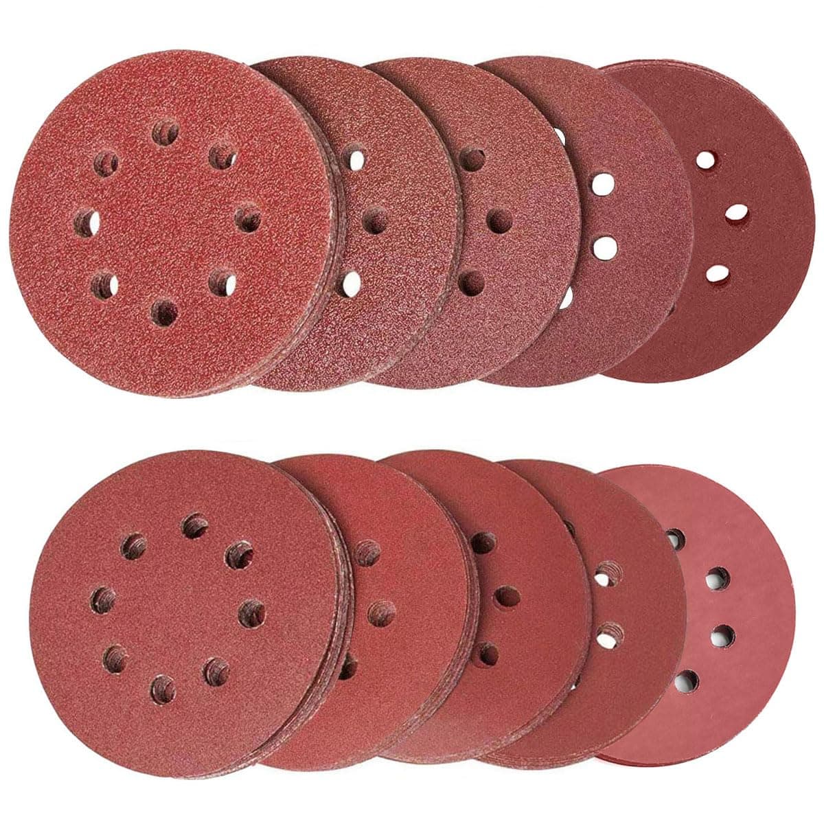 100pcs Sanding Discs Set, 5 Inch 8 Hole Sandpaper 10 Grades Include 40, 60, 80, 120, 180, 220, 320, 400, 600, 800 Grits for Random Orbital Sander