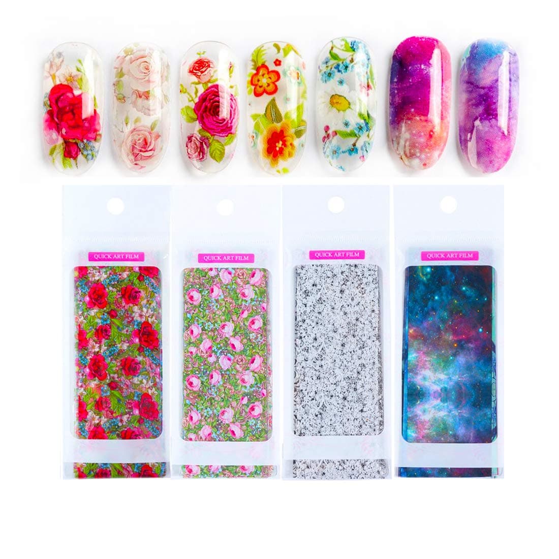 40pcs/Set Nail Foil Transfer Sticker Paper Starry Sky Stars Flower Black White Lace Design Nail Art Decoration Decals