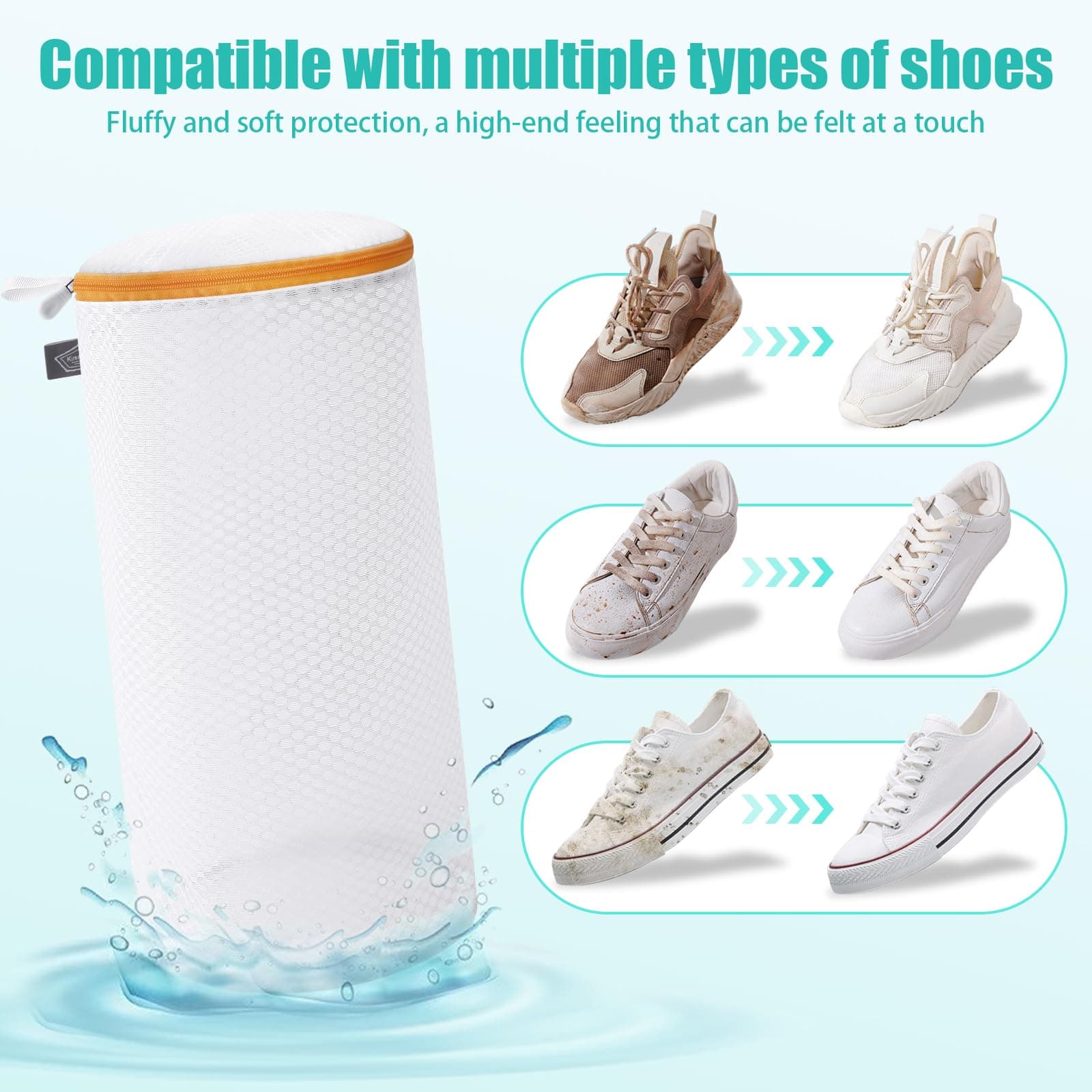 Kimmama Shoe Washing Machine Bag, Shoe Bag for Washing Machine, Mesh Laundry Bags for Sneakers, Footwear, Trainers, Slippers, Honeycomb Net, Orange Zipper, 7x15"