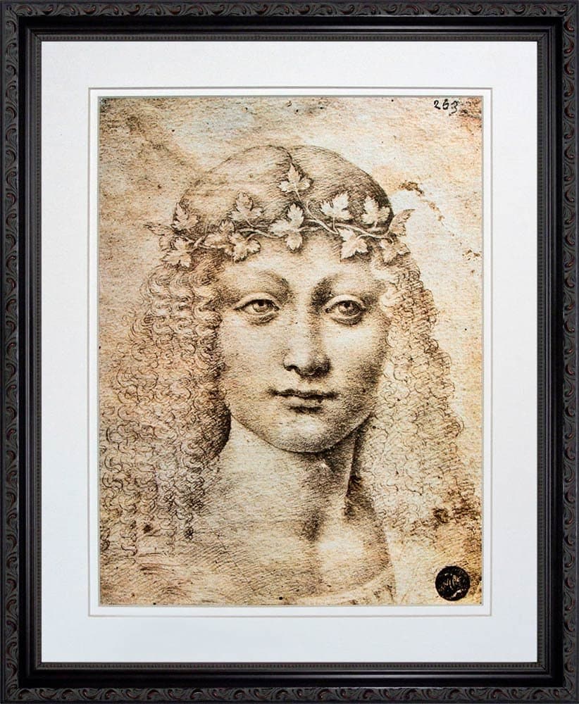 Young Bacchus (Original Giovane Bacco) by Leonardo da Vinci Framed Art Print Poster Custom Made Real Wood Dark Mahogany with Black Trim Frame (18 1/8 x 22 1/8")