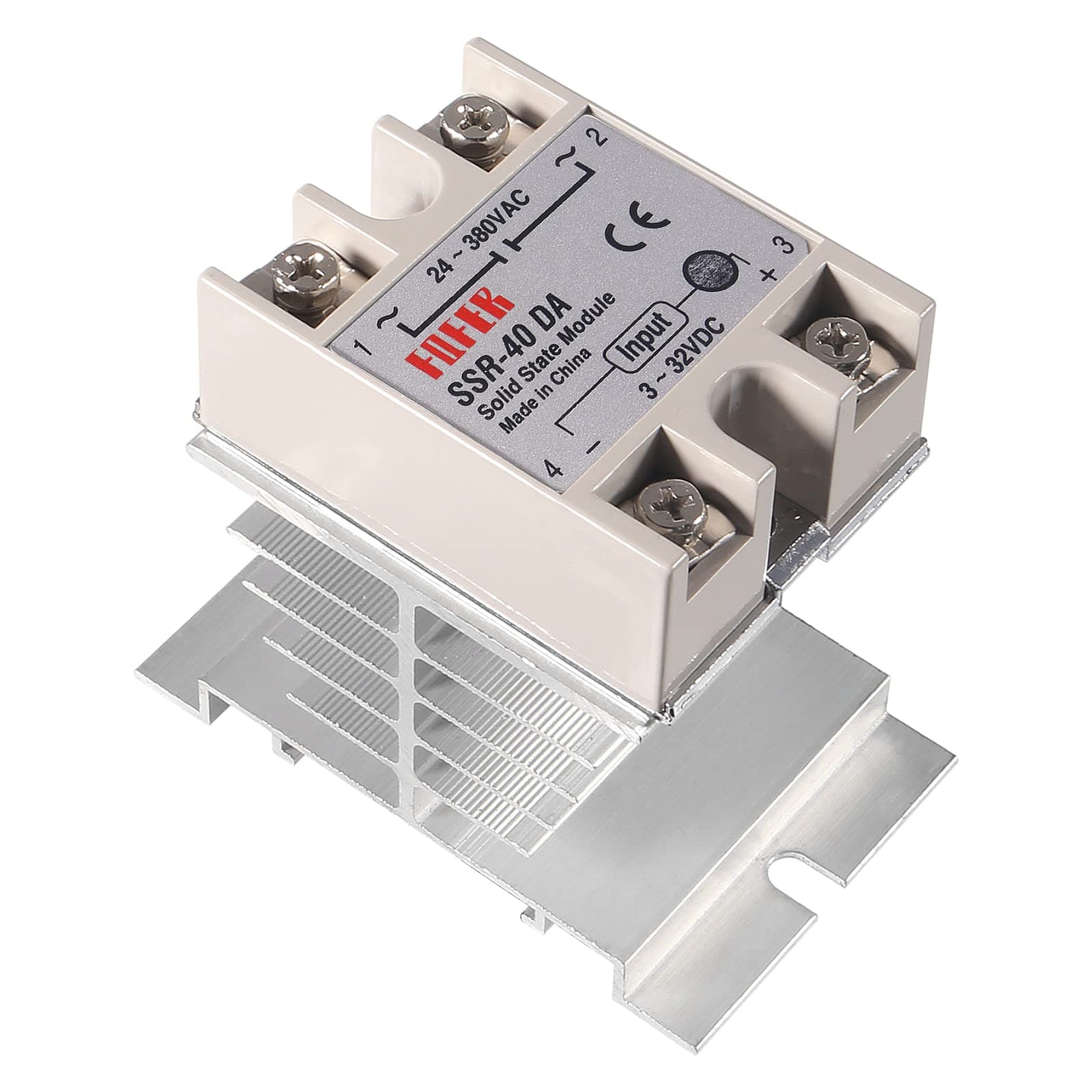 Solid State Relay SSR-40DA 40A Input 3-32V DC Output 24-380V AC with Heat Sink for Thermostat Temperature Controller