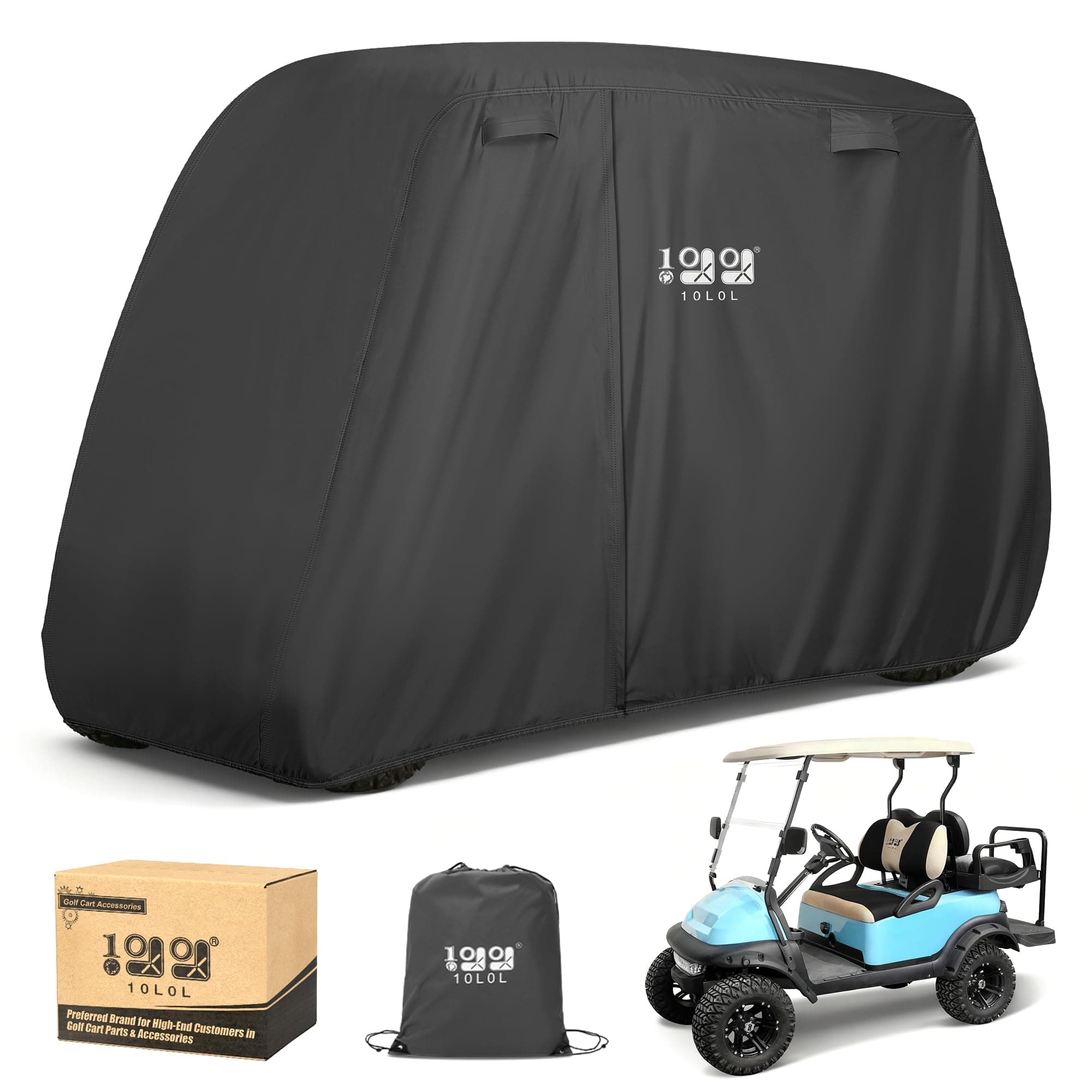 10L0L 4 Passenger Golf Cart Cover Fits EZGO, Club Car and Yamaha, 600D Waterproof with Extra PVC Coating Sunproof Dustproof Black Army Green black