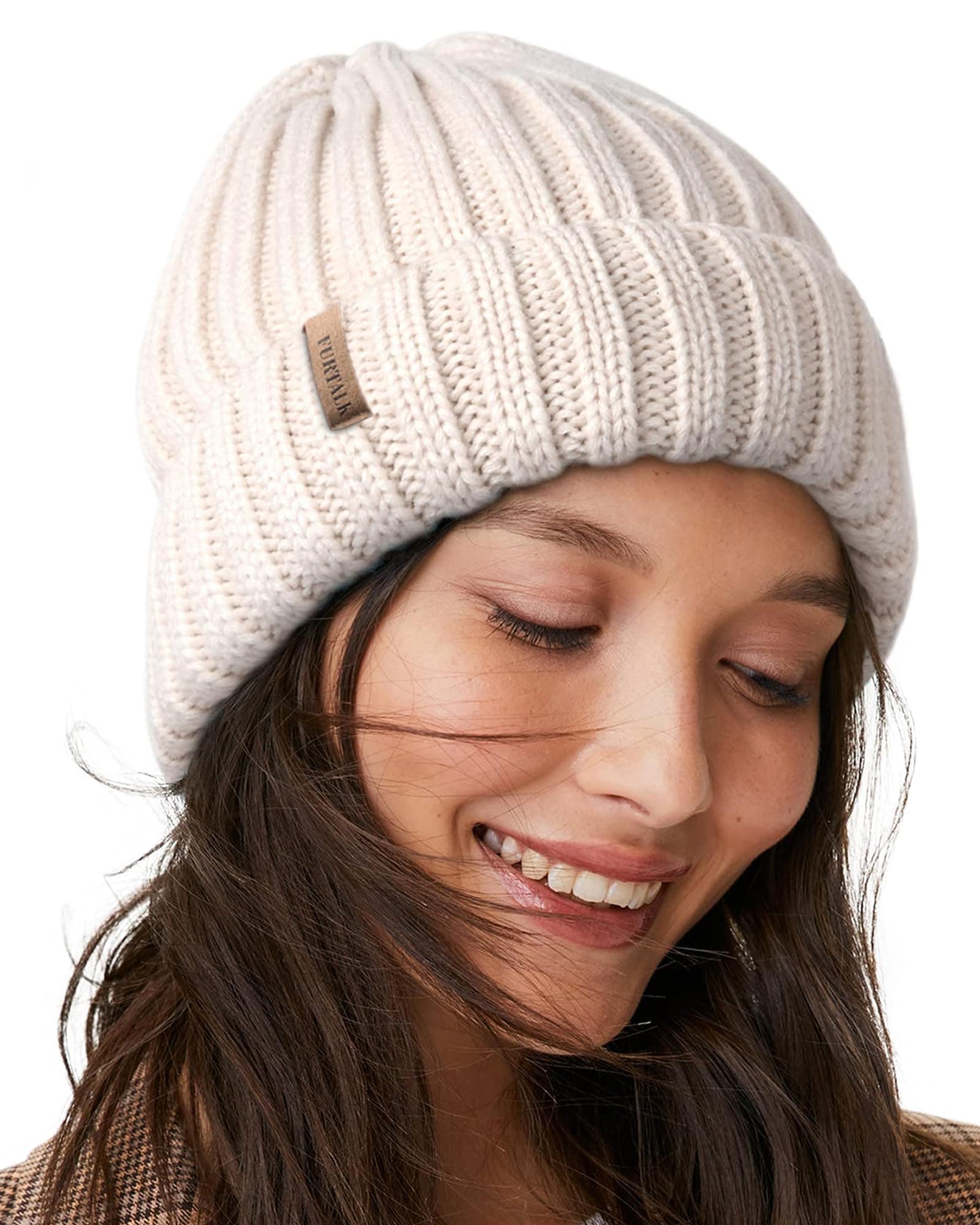 Womens Slouchy Winter Knit Beanie Hats Chunky Hat Bobble Hat Ski Cap