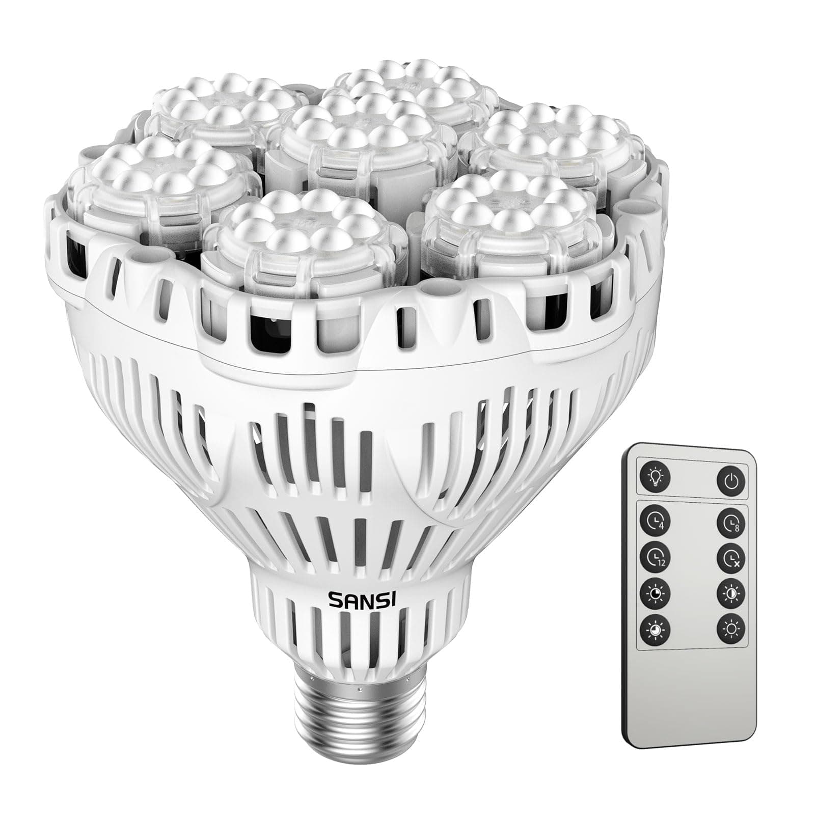 SANSI - Full Spectrum Dimmable Grow Light Bulb, High PPFD 40W (600W Equivalent) with Remote Control, 4 8 12H Auto Shut-Off, Energy Saving Plant Bulb with E26 Base