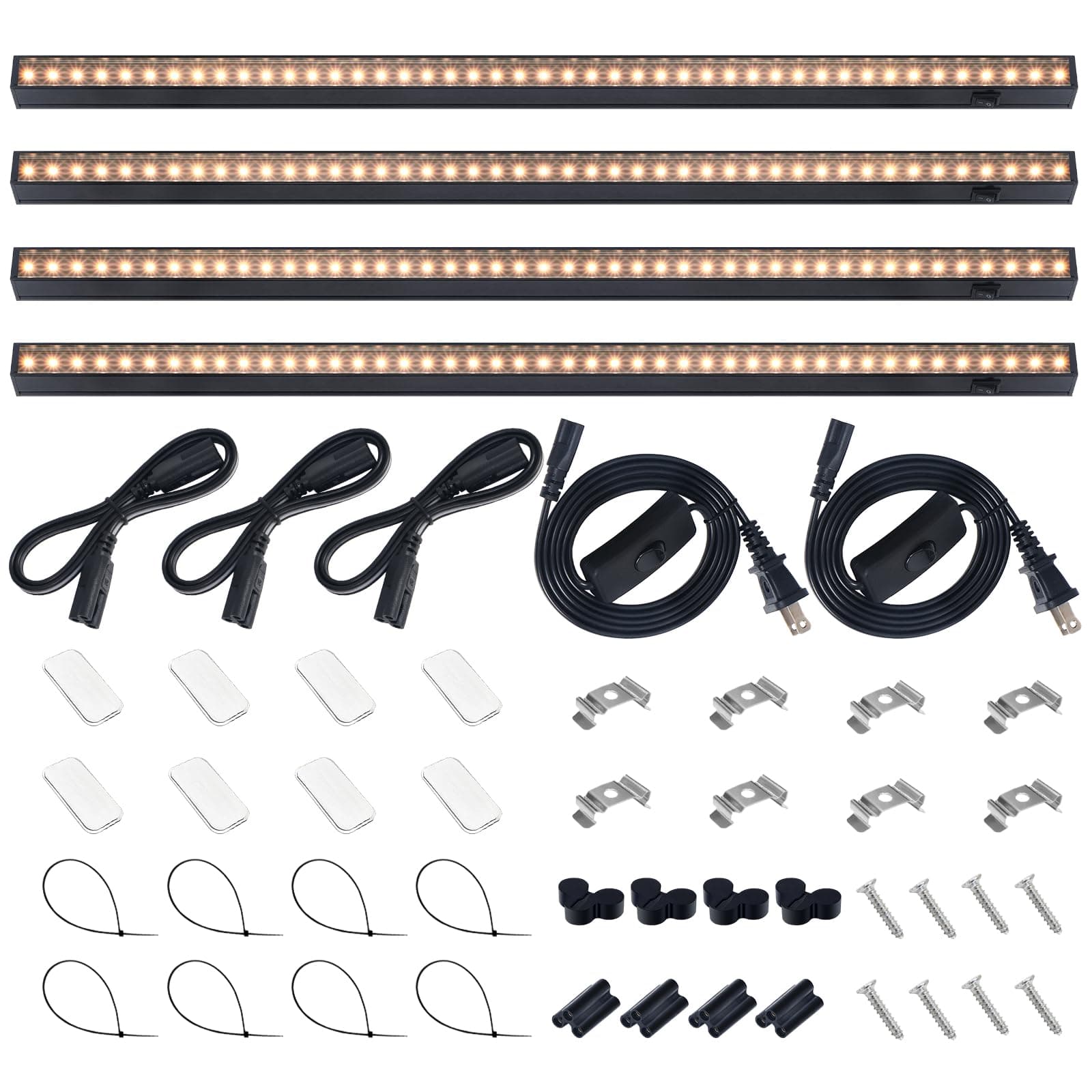 T5 Grow Lights For Indoor Plants, 2Ft 40W (4 X 10W) Magnetic Installation, Full Spectrum Light Strip With Individual Switch, Lamp Black Cover, Plug And Play, Yellow, 4 Packs