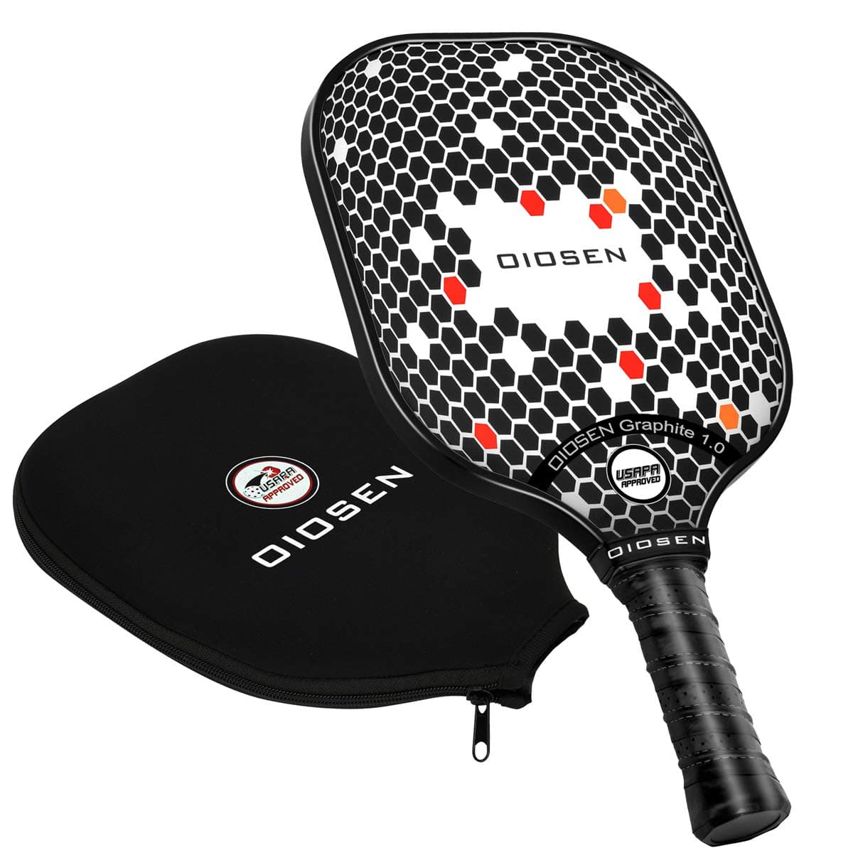 OIOSEN Graphite 1.0 USAPA Approved Pickleball Paddle - Polypropylene Honeycomb Core and Graphite Carbon Fiber Face with Portable Paddles Cover Case