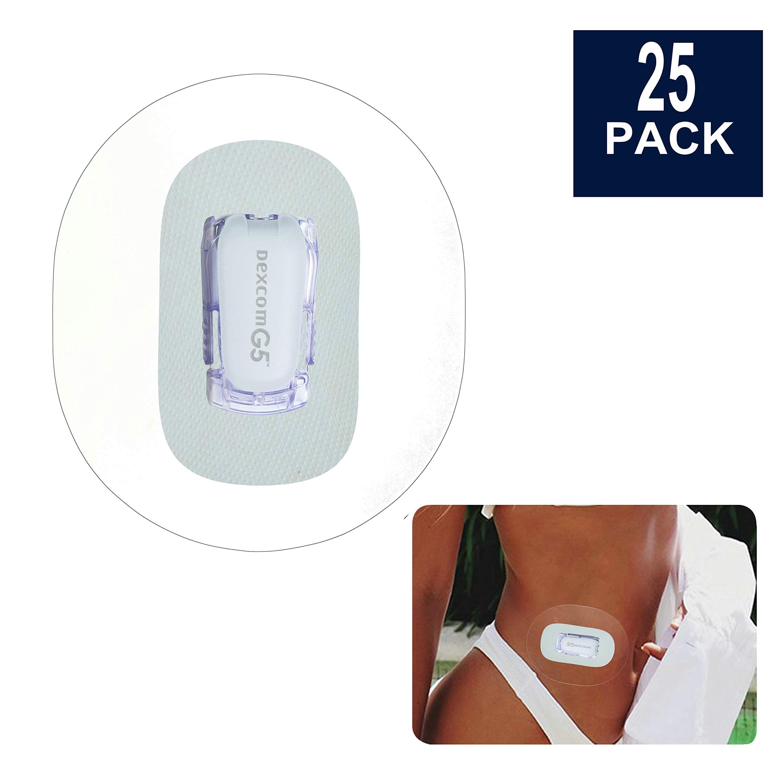 25-Pack Dexcom G5 G4 CGM Patches, Pre Cut Clear Waterproof Adhesive Patches, Hypoallergenic Tape, Dexcom CGM Sensor Protection Stickers for Diabetics