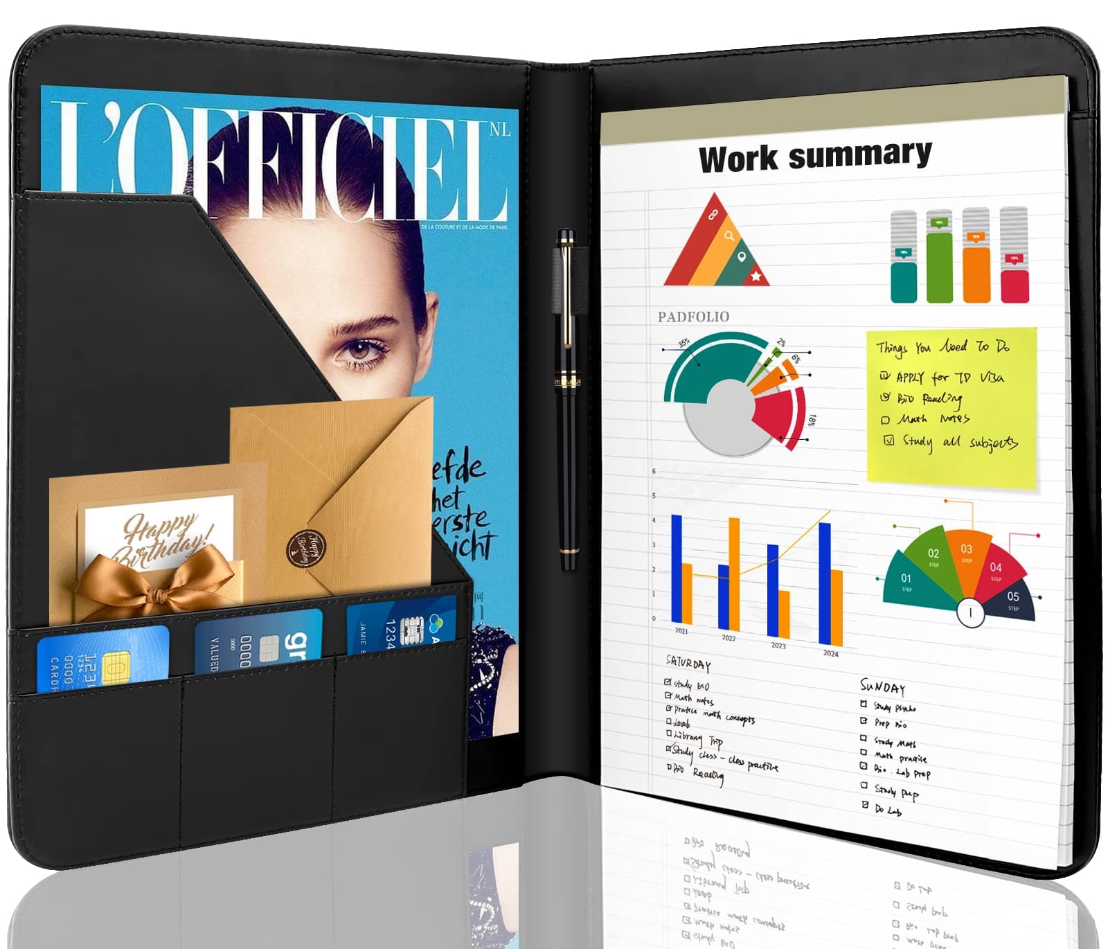 1 Pack Business Padfolio Portfolio Binder, Interview Resume Legal Document Organizer with Letter Size Writing Notepads (New Black 1 Pack)