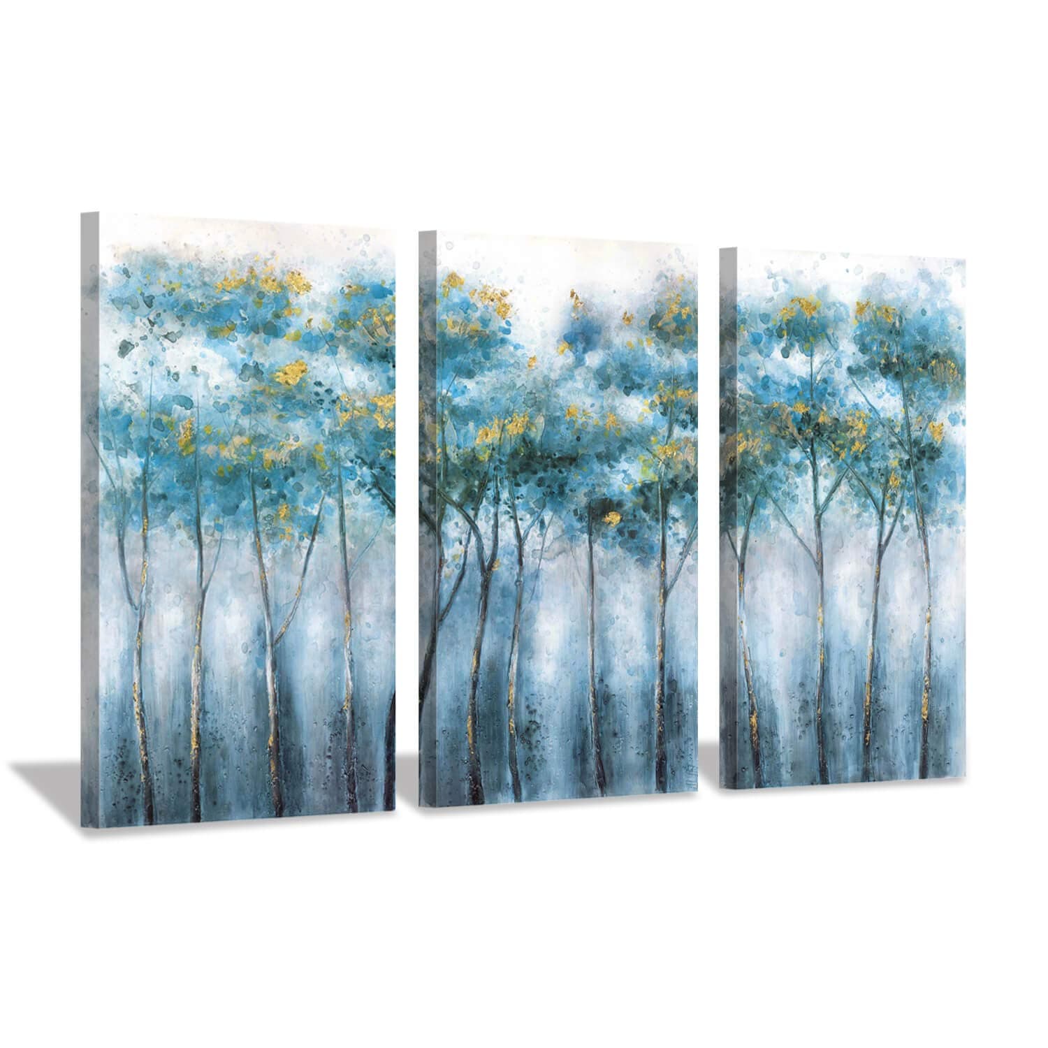 Blue Abstract Artwork Forest Pictures: Tree Landscape Painting on Canvas Wall Art for Living Rooms(16"x26"x3pcs)