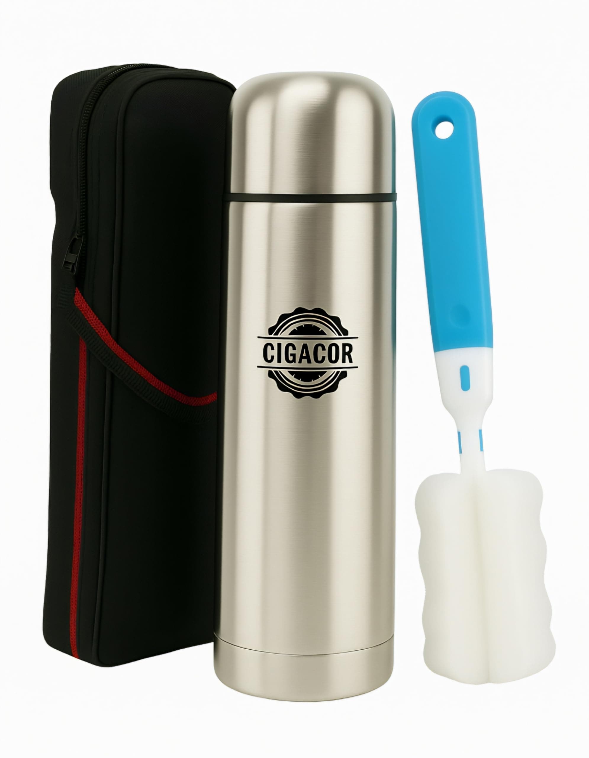 CIGACOR Stainless Steel Insulated Bottle – 17oz Coffee Travel Mug – Keeps Drinks Hot for 12 Hours & Cold for 24 – Leakproof Lid – Fits Car Cup Holders – Ideal for Office, Gym & Travel