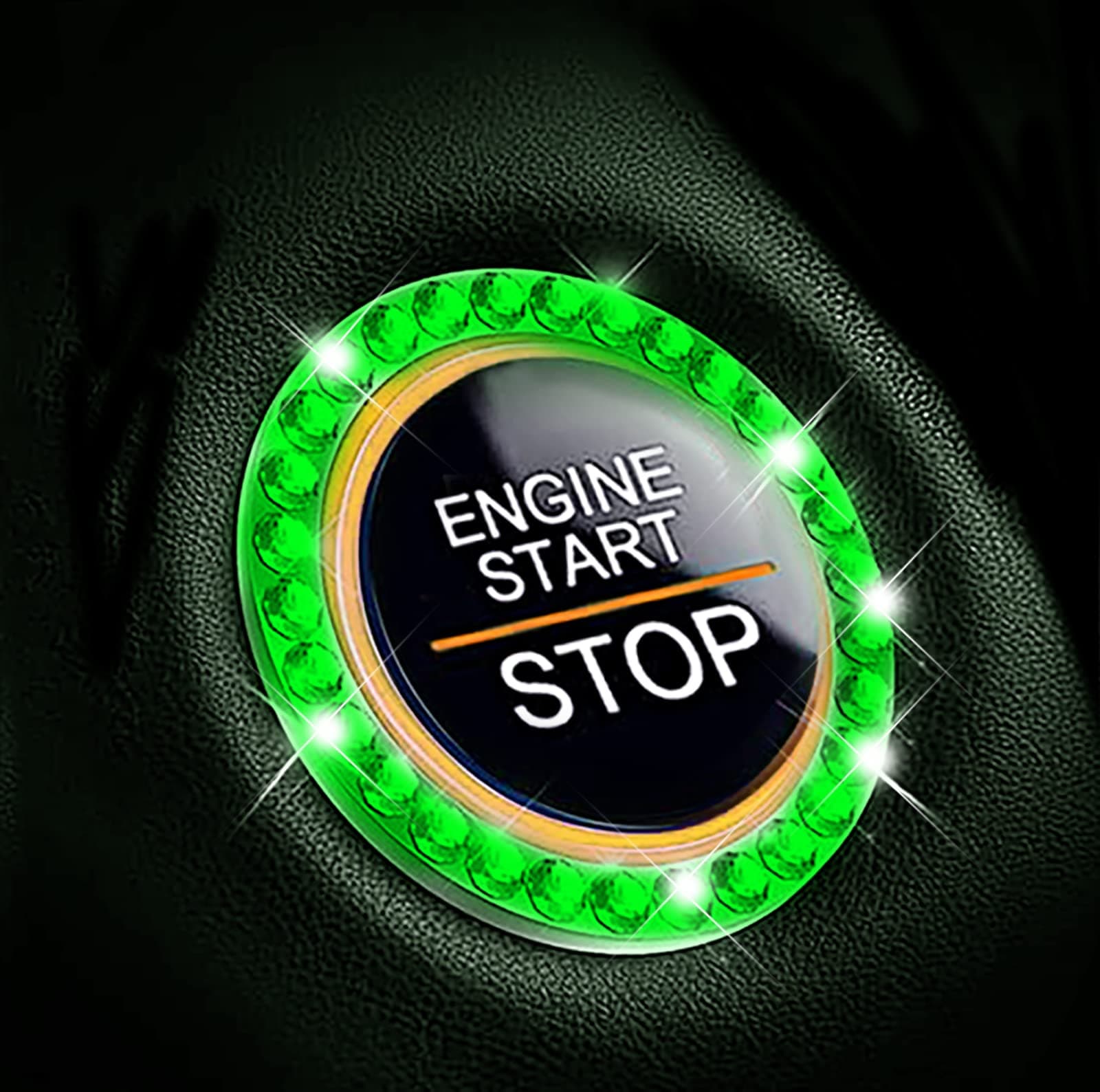 Bling Car Ring Smblem Sticker, Bling Car Accessories for Push to Start Button, Key Ignition Starter & Knob Ring Green