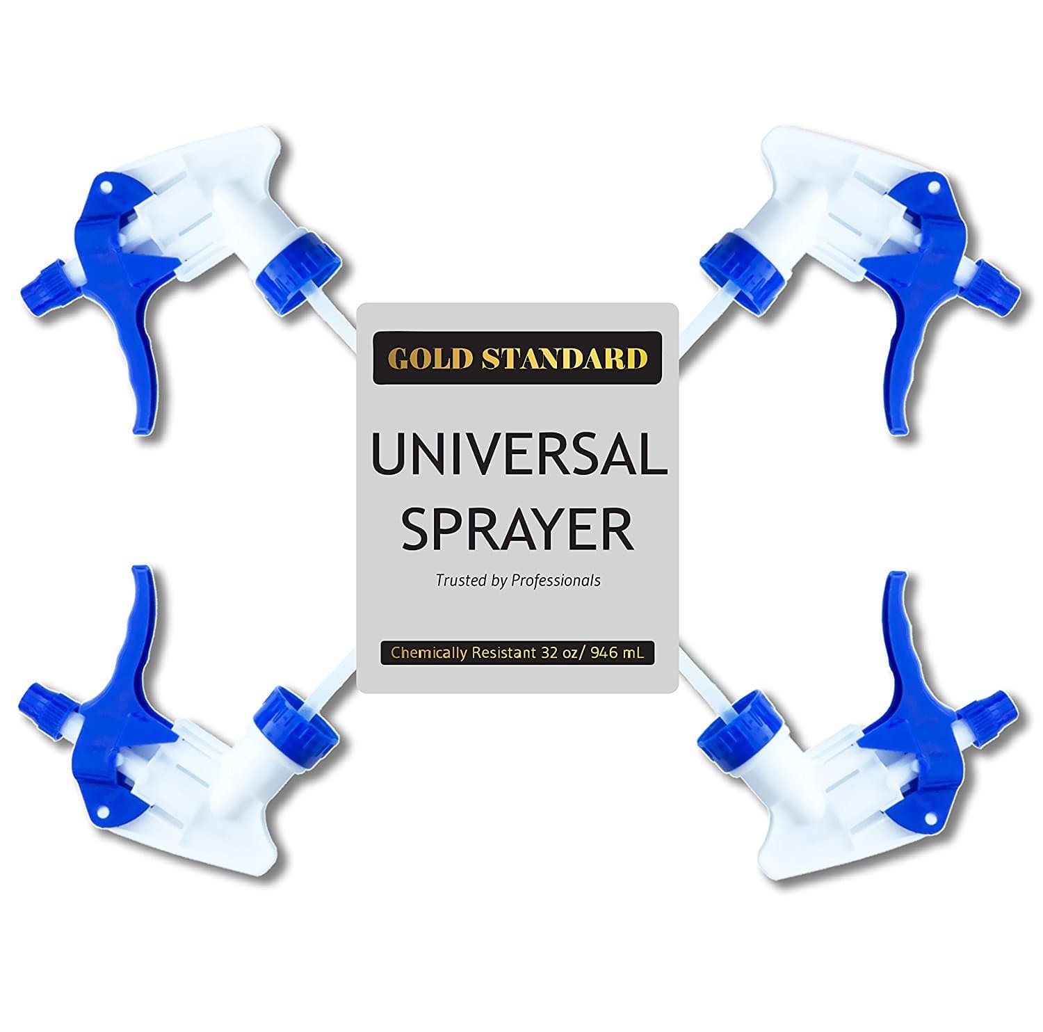 Gold Standard 32 oz Empty Plastic Spray Bottle Pump Nozzles - Industrial Strength for Commercial or Home Use (4 Triggers)