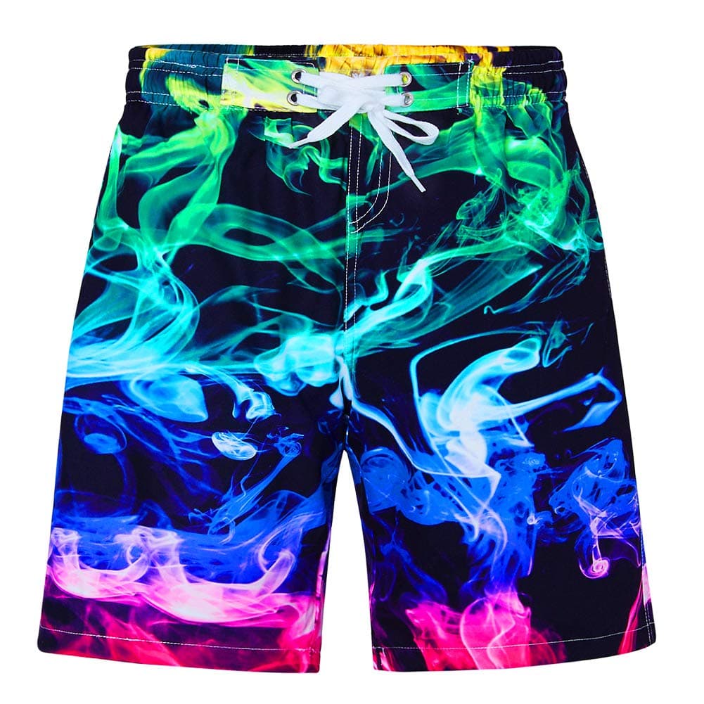 Boys Teens Swim Trunks Quick Dry Waterproof Surfing Board Shorts Drawstring Elastic Waist with Mesh Lining 5-14T