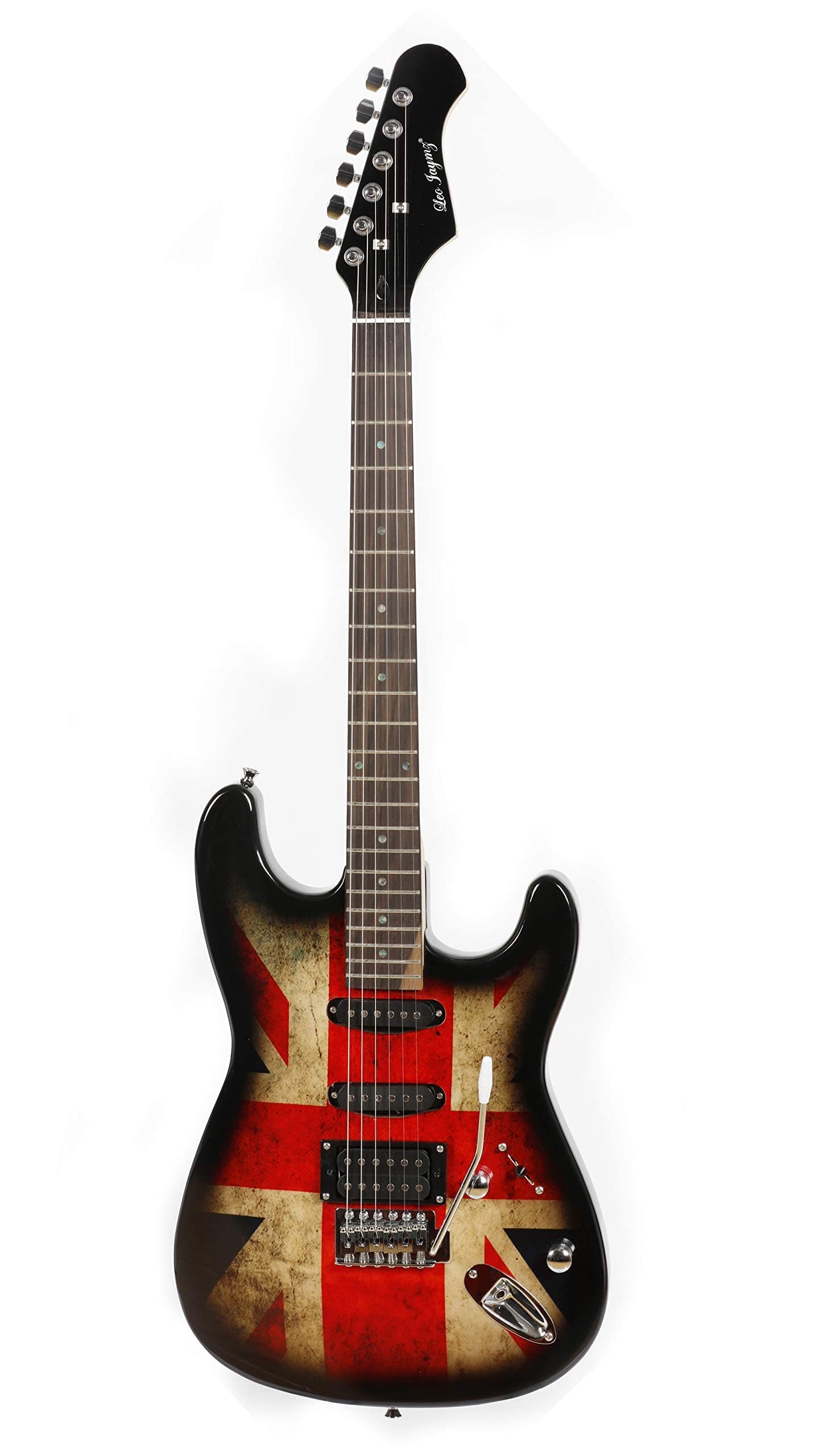 Leo Jaymz 39" Full Size ST Style Electric Guitar - with UK Flag Sticker Graphic Design - HSS Pickups with Super Light String for Beginners.