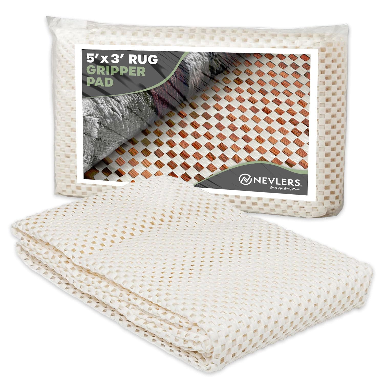 Nevlers Non Slip 3'x5' Rug Pads | White PVC Foam Rug Gripper for Hardwood Floors | Indoor/Outdoor Anti Skid Rug Gripper with Customizable Open Weave Pad Design