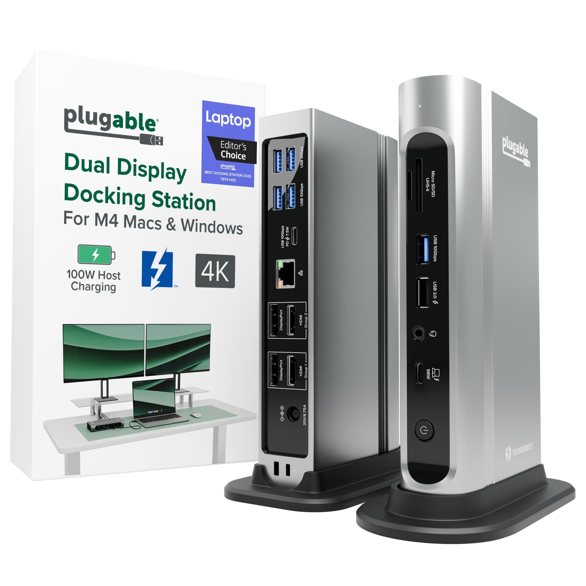 Plugable 16-in-1 Thunderbolt 4 Dock - Dual 4K Monitor for M4/M5 MacBook Air/Pro, Supports 100W Charging, 2x HDMI, DisplayPort2, 2.5G Ethernet, 7X USB, MicroSD/SD Card Reader, Windows & USB4