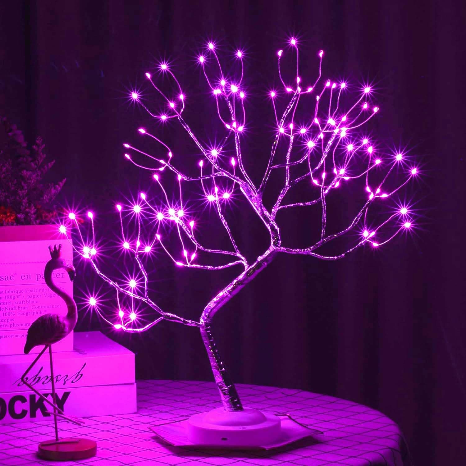 FUCHSUN Bonsai Tree Light 108 LED Fairy Tree Lamp Branches Adjustable Battery and USB Operated (Pink Glow Silver Branch)