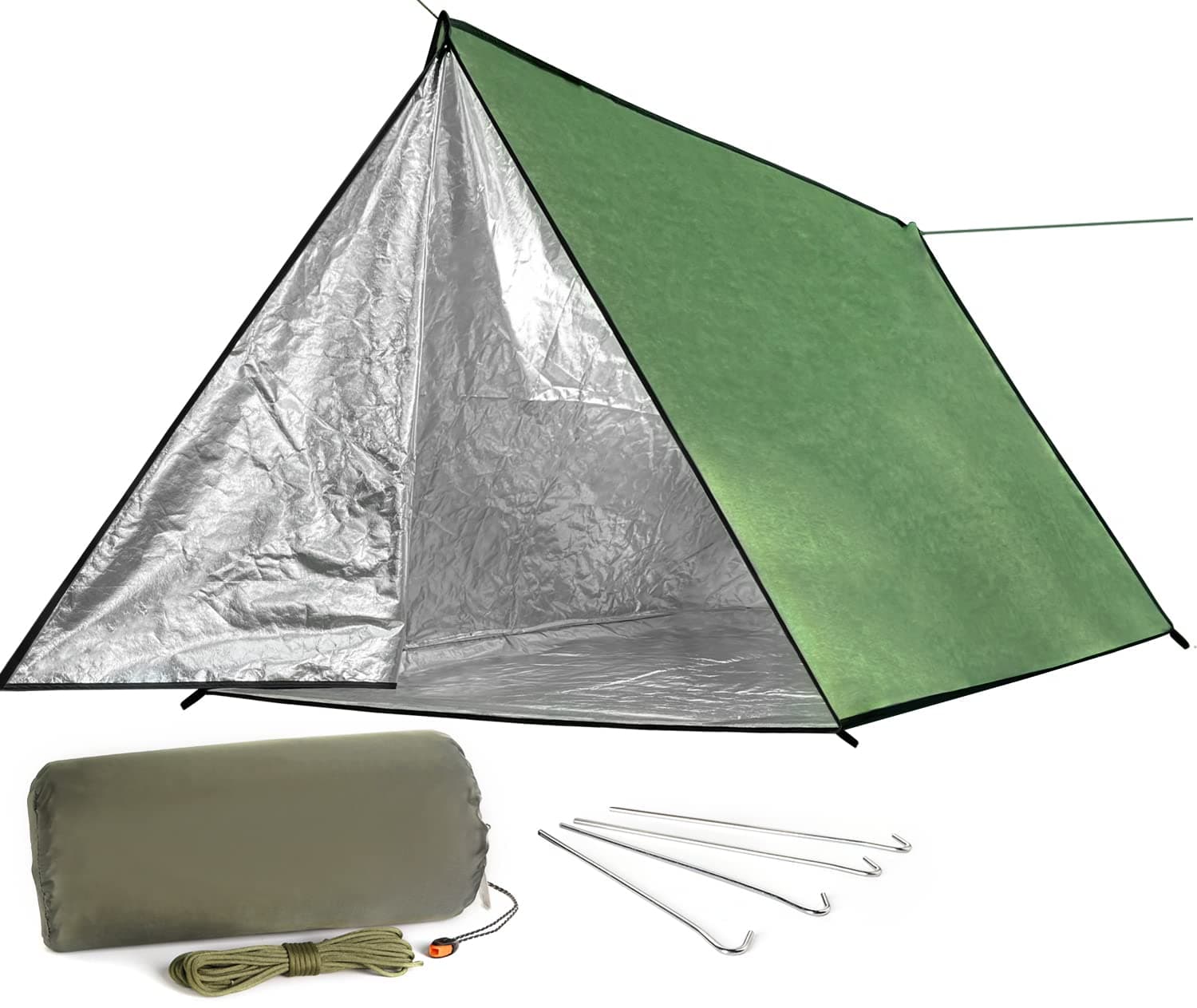 LYN Extra Large Zipper Reusable Survival Emergency Shelter Tent,Thermal Waterproof Fireproof Lightweight Bugout, with Paracord✚Stake for Camping,First Aid,Hiking&Bushcraft