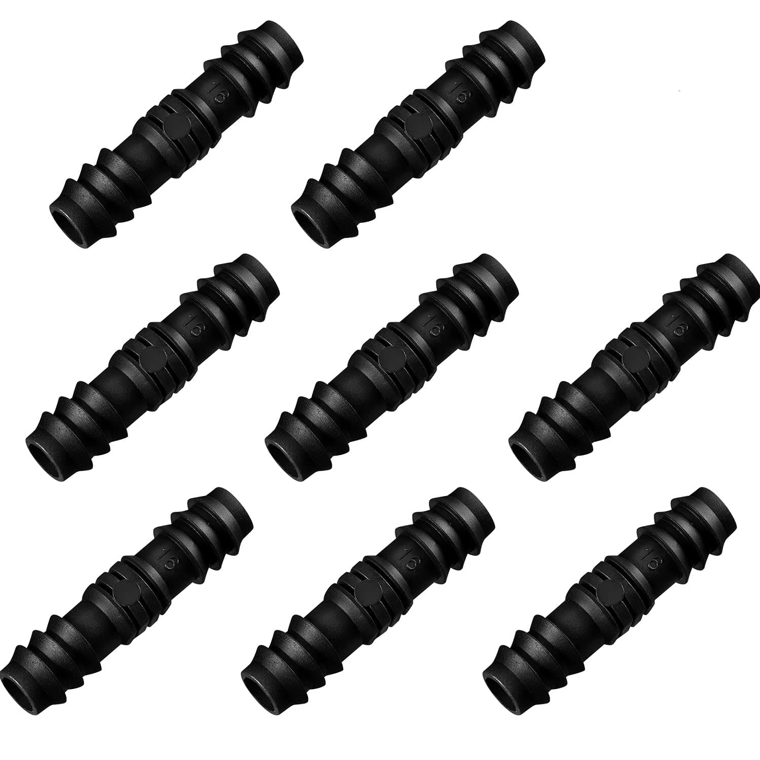 Maitys 8 Pieces 1/2 Inch Garden Barbed Connector Plastic Drip Irrigation Hose Connector, Black (Joiner)