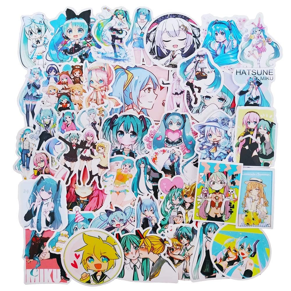 Hatsune Miku Stickers 50-Pcs, Japanese Anime VSCO Decals for Laptop Water Bottle Guitar Travel Case iPhone iPad Xbox Luggage Bike, Waterproof Sun Protection Vinyl Graffiti Sticker for Kids Teens Girls