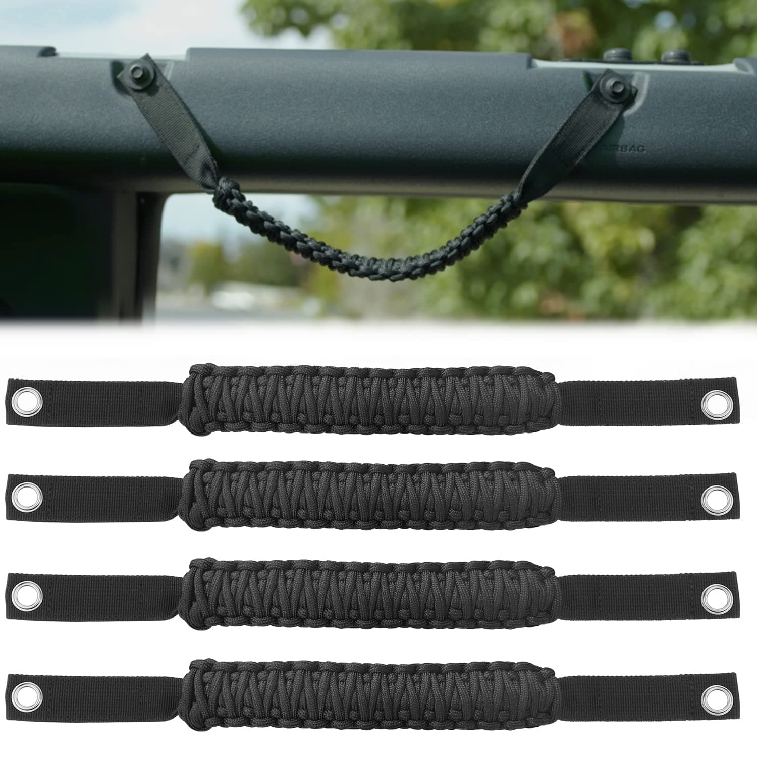 YANWEN Grab Handles for Ford Bronco 2021-2024 2/4 Door, Roll Bar Paracord Grip Handles, for Ford Bronco Interior Accessories(Black 4PCS)