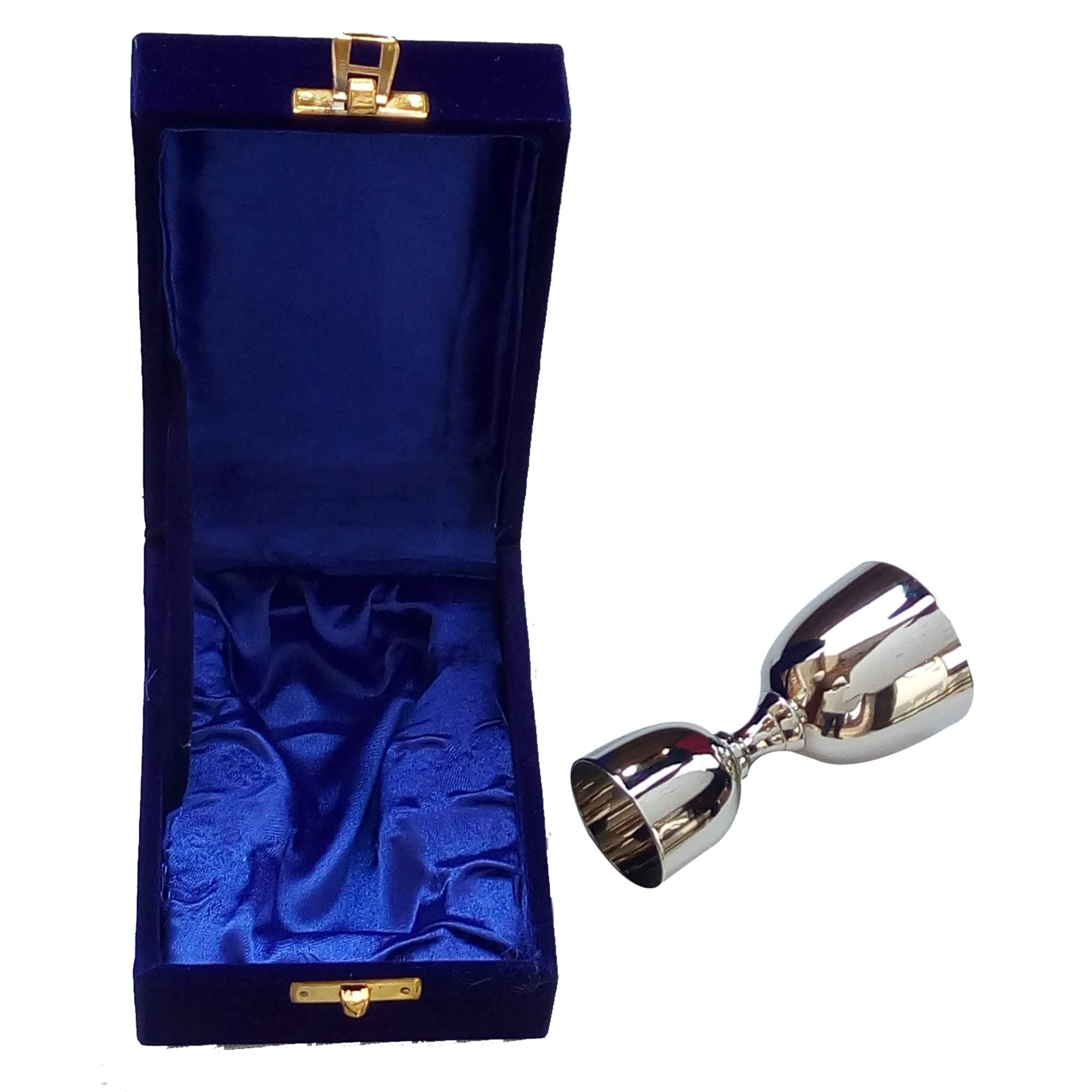 Electroplated Nickel Silver, made of Brass Peg Measure, Jigger with rare Decorative Velvet Box, 1oz / 2oz, Silver plating - A Rare utility decor for your parties - By Akanksha Arts