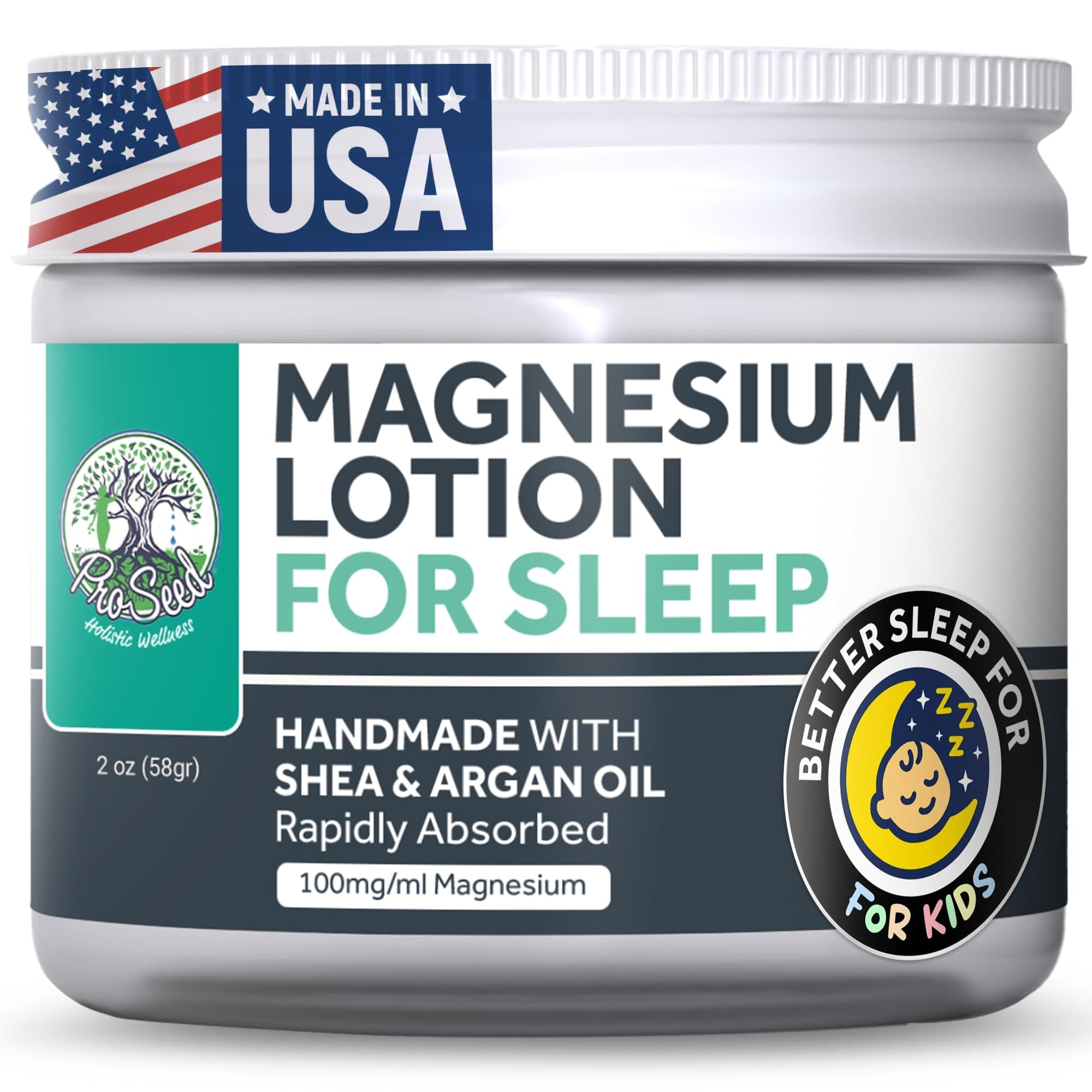ProSeed Handmade All-Natural Magnesium Lotion – Vegan, 3000mg/oz Formula – Soothing Bedtime Body Rub for Kids, Toddlers & Pregnant Women – Butter & Oil Blend (2oz)