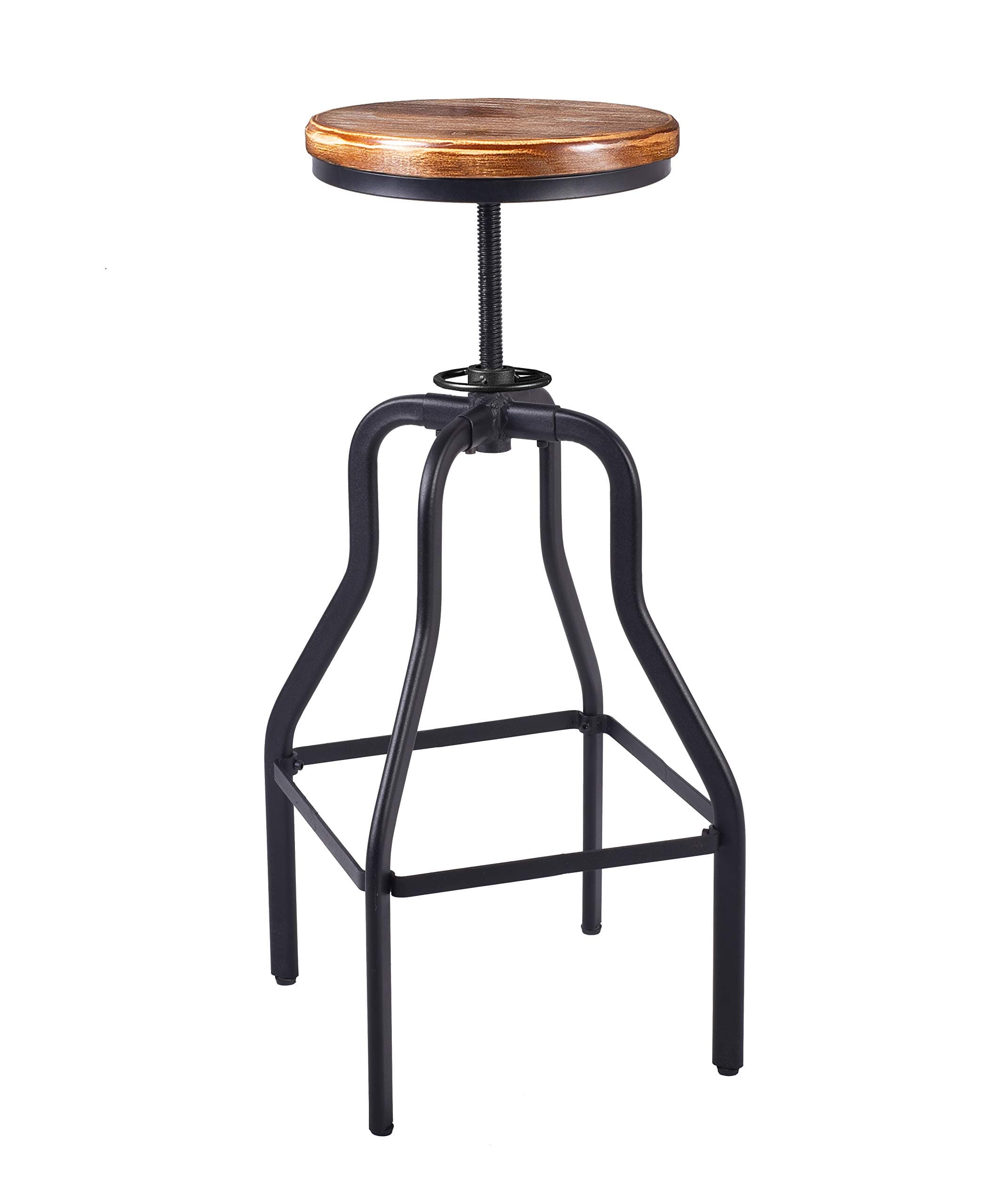 LOKKHAN 28-34 Inch Vintage Bar Stool-Round Swivel Wood Seat Metal Stool-Height Adjustable Industrial Look,Extra Tall Pub Height Stool