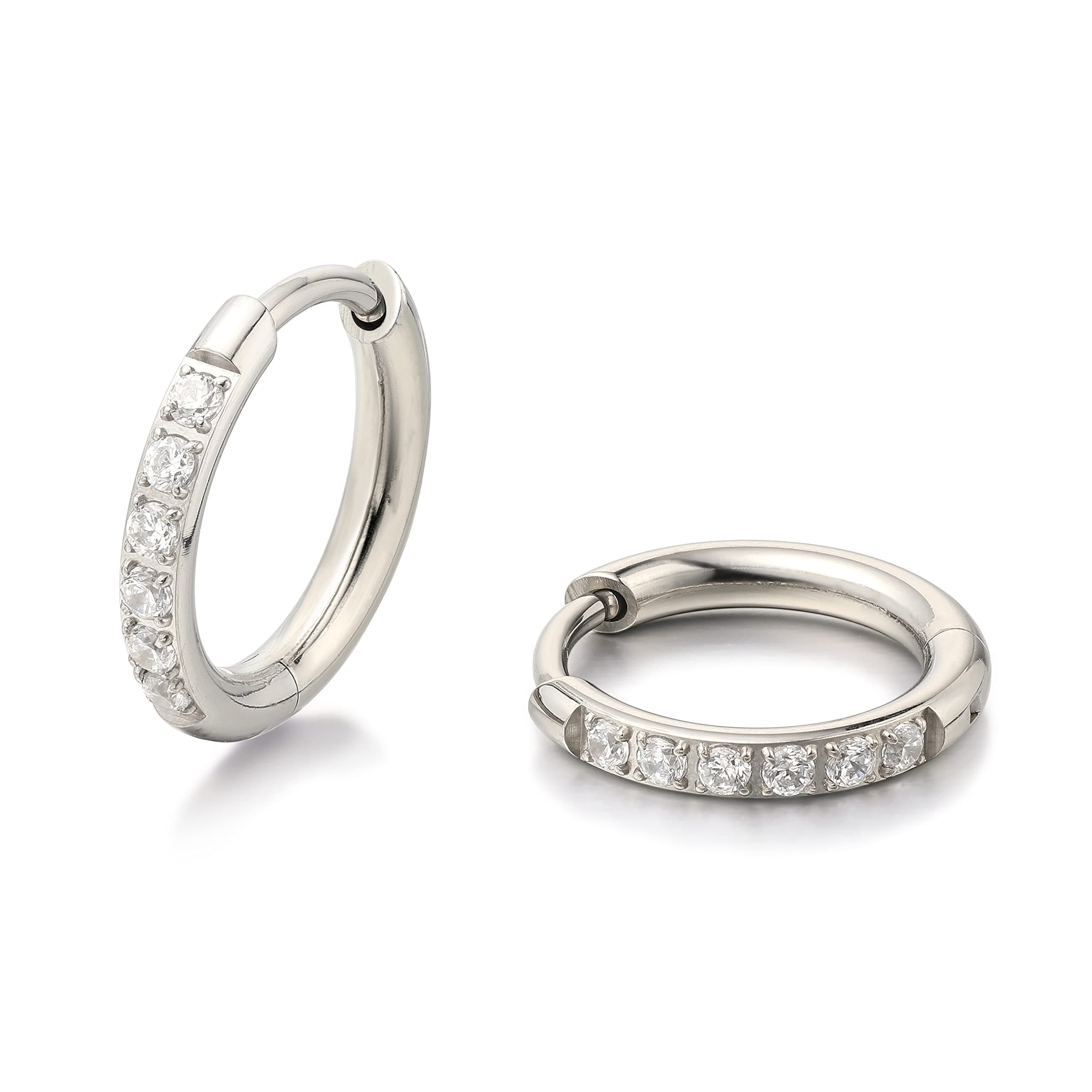 Hypoallergenic G23 Pure Titanium Pairs Small Huggie Hoop Earrings, Lightweight Cartilage Hoops Small Cubic Zirconia Cuff Earrings Mini Piercing Jewelry for Women Men