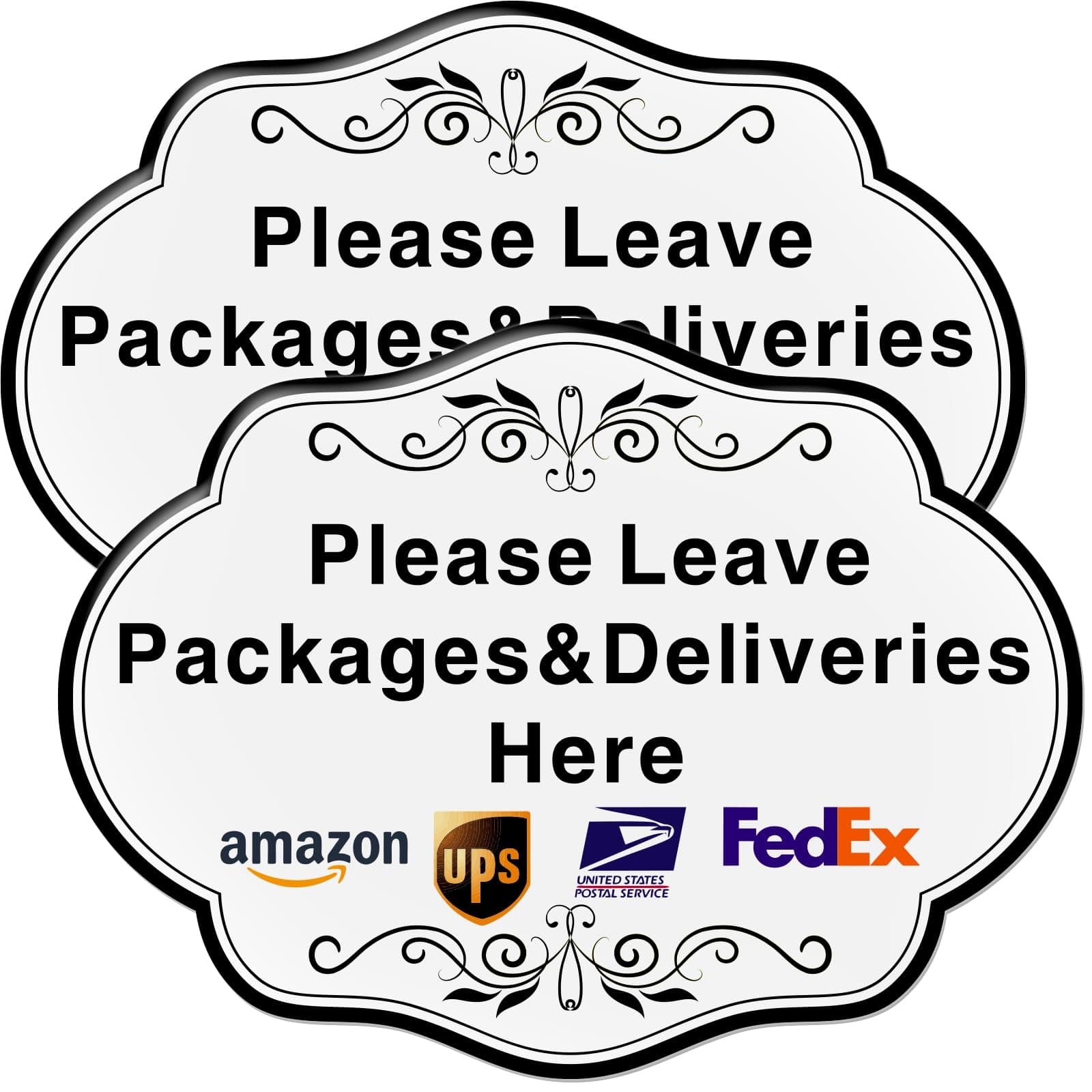 Please Leave Packages Deliveries Here Sign for Door,2Pack Designer Signs for Home Office or Business Front Door (White 5x3.7)