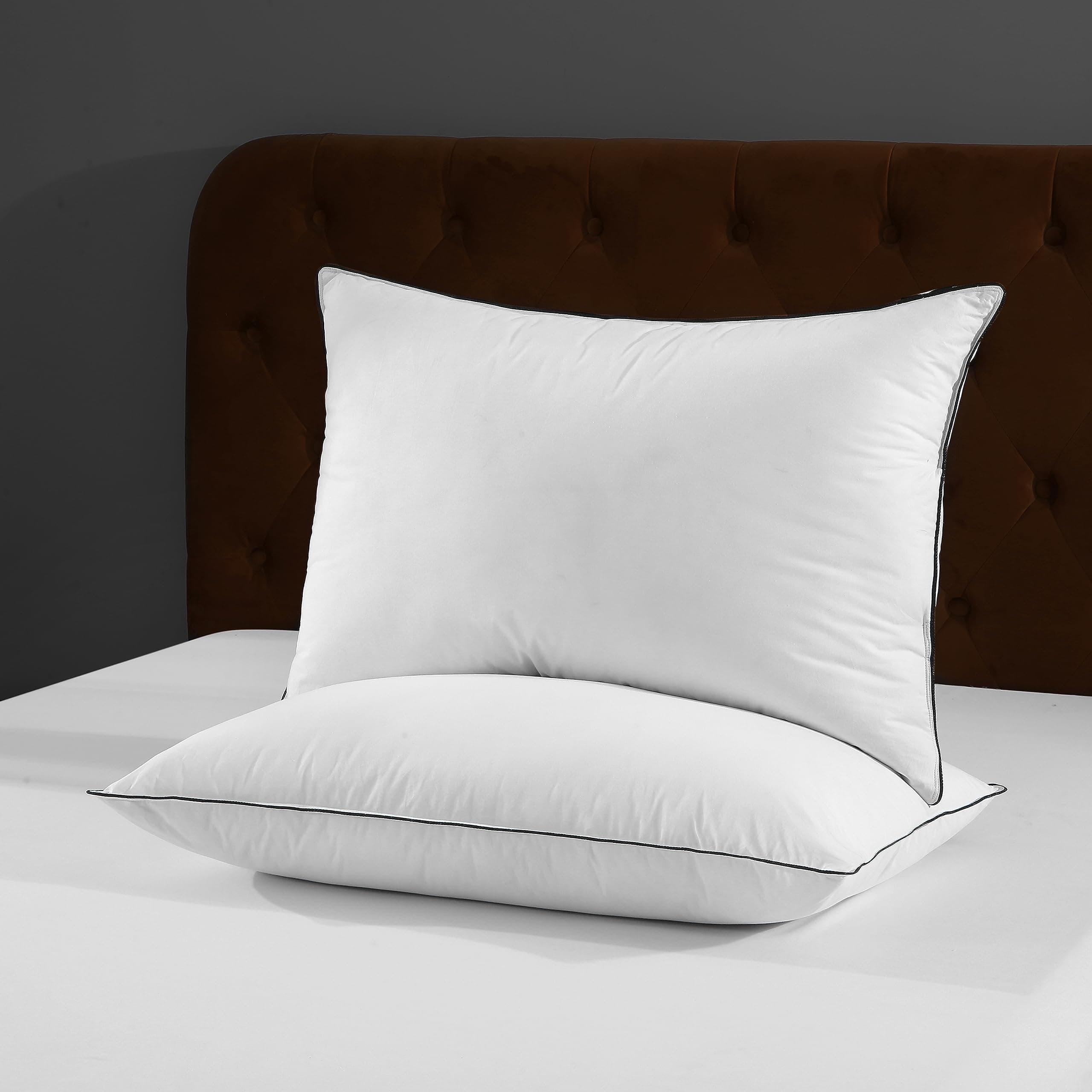 Organic Feather Down Pillows for Sleeping | Set of 2 Queen Size Feather Pillow Inserts | Soft Medium Bed Pillow Core for Stomach, Back and Side Sleepers, 20x30