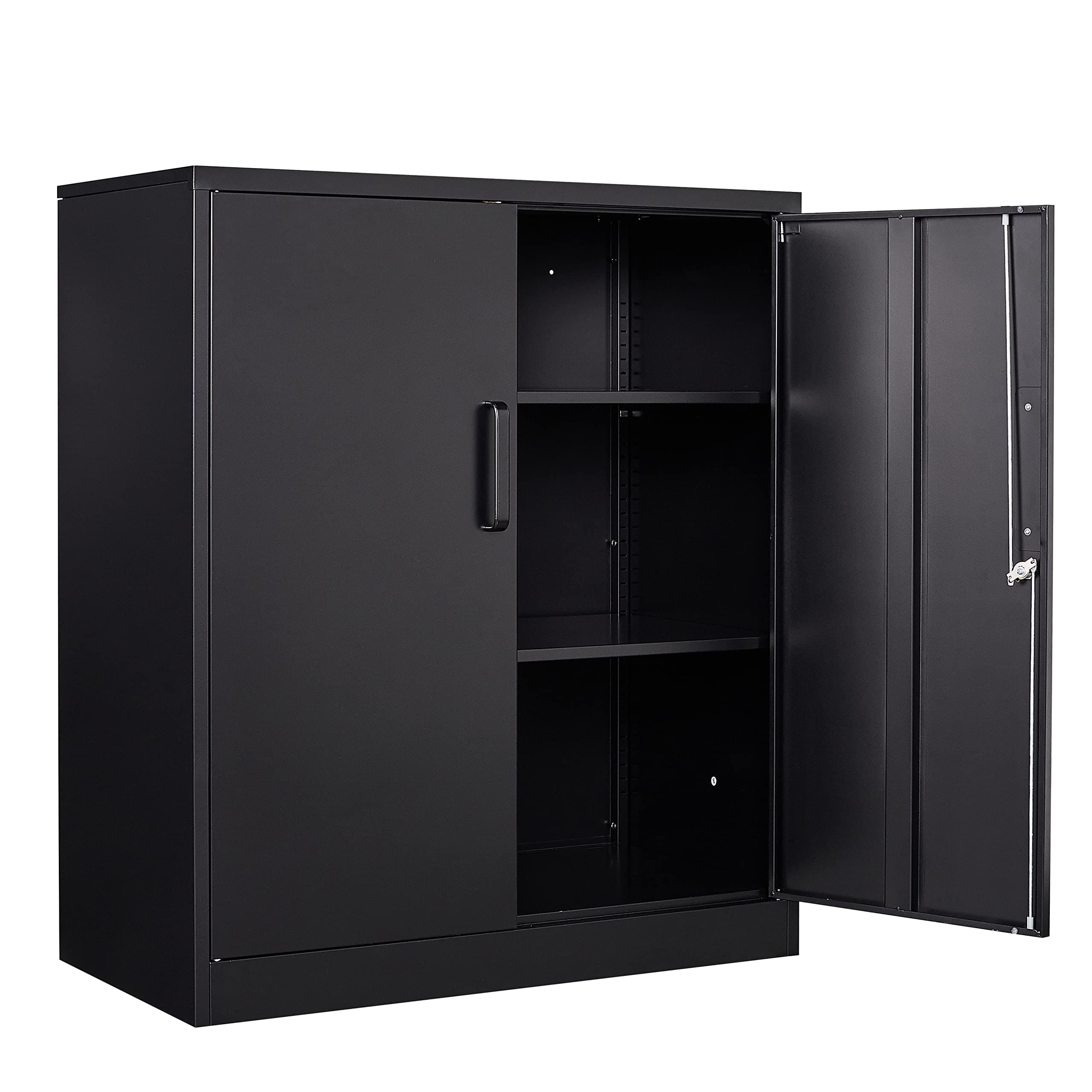 Metal Garage Storage Cabinet with 2 Doors and 2 Adjustable Shelves - 35.5" Steel Lockable File Counter Cabinet for Home Office,Garage,Gym,School（Black）