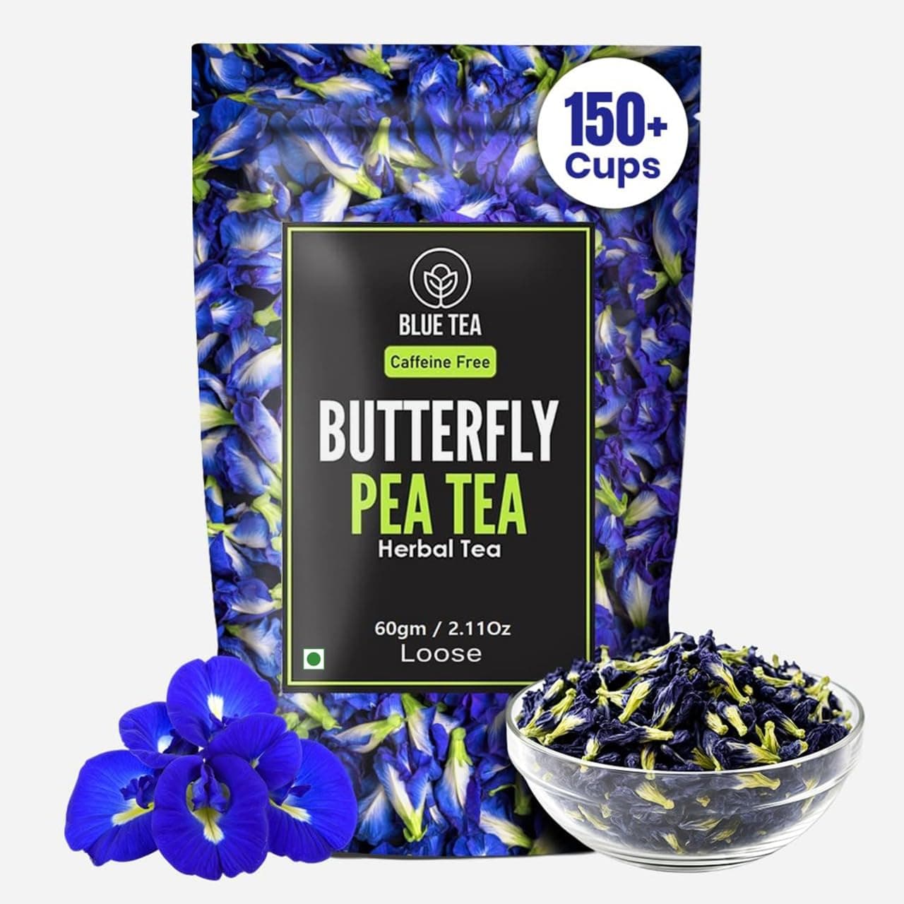 BLUE TEA - Butterfly Pea Flower Tea - 60gm - 120+ Cups | Aparajita - Shankhpushpi | ANTIOXIDANT RICH | Herbal Tea - Flower Based - Detox Tea - Caffeine Free | Zipper Pack