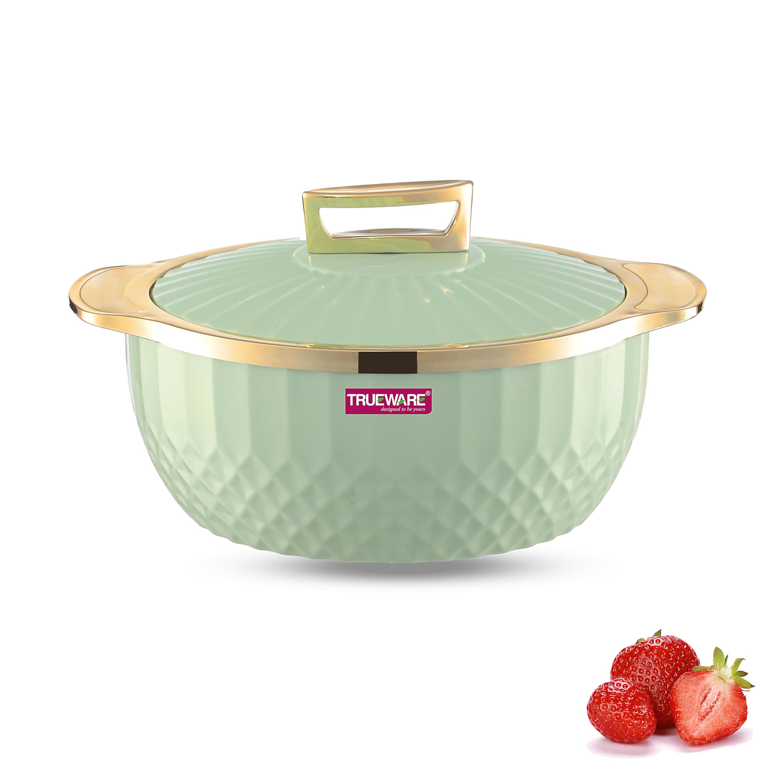 Trueware Krystal Casserole Inner Steel Casserole, 1000 ml, Green | PU Insulated | BPA Free | Odour Proof | Food Grade | Easy to Carry Ideal for Chapatti | Roti | Curd Maker Thermoware | Hot Pot