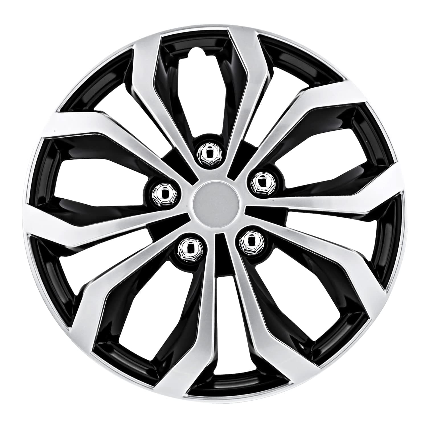 Pilot Automotive WH553-16S-BS 16 Inch Spyder Black & Silver Hubcap Wheel Covers For Cars - Set Of 4 - Fits Most Cars