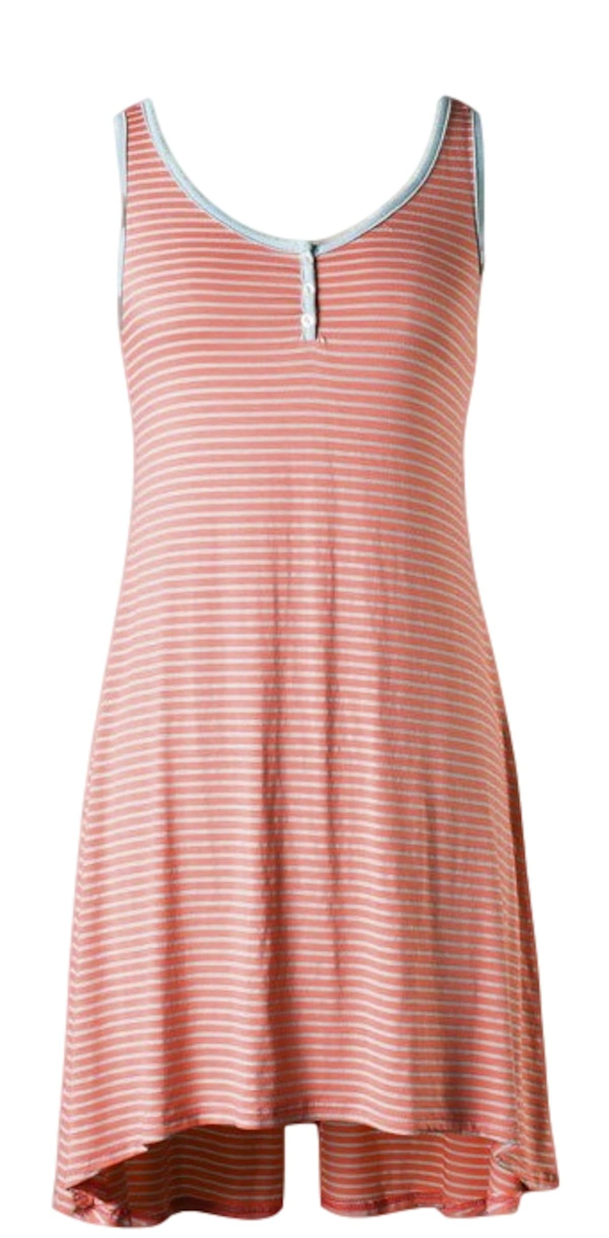 Loila Neon Peach/Baby Blue Striped Easy Breezy Tank Dress Button Accents (Medium)