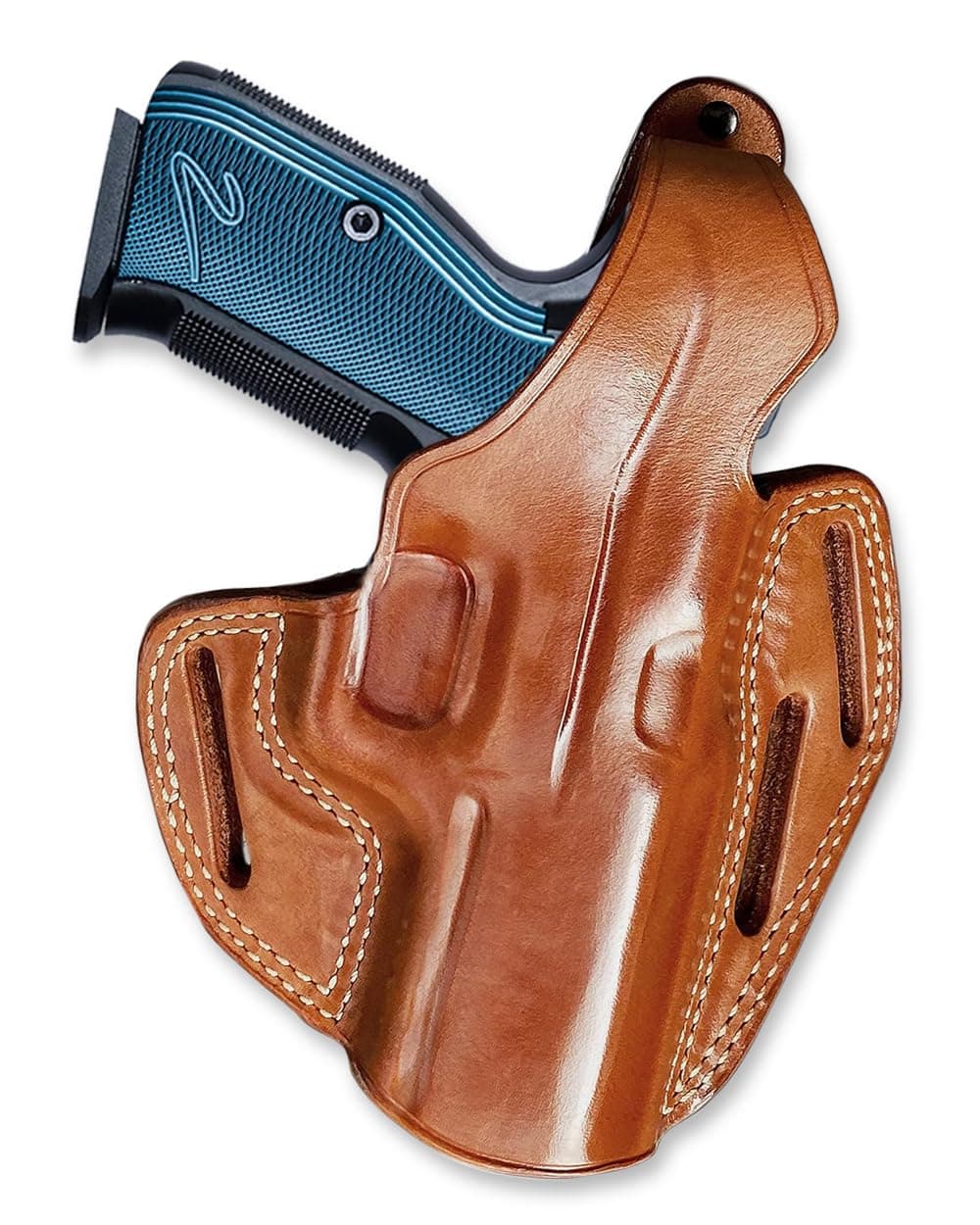 Premium Leather Three Slot Pancake OWB Holster with Thumb Break, Fits CZ Shadow 2 9mm 4.89'' Barrel, Right Hand Draw, Brown Color #1311#