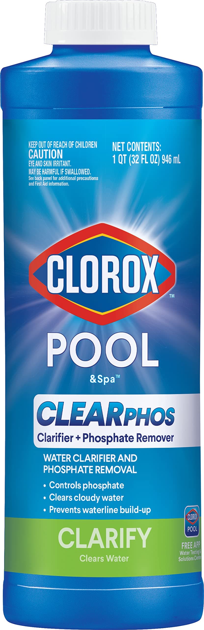Clorox® Pool&Spa™ Swimming Pool ClearPHOS Water Clarifier and Phosphate Remover, 1 Quart (Pack of 1)
