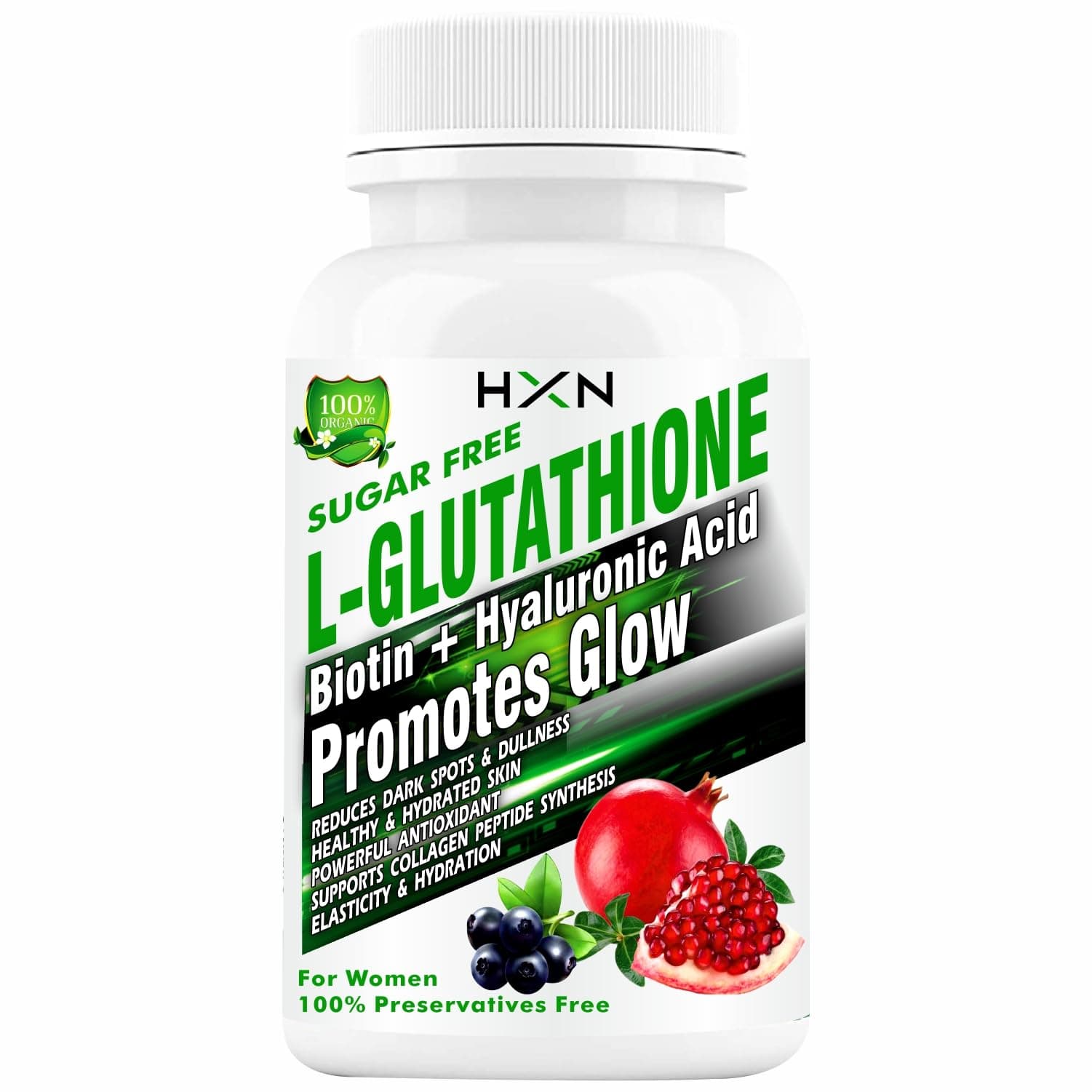 HXN Glutathione Tablets for Women | L-Glutathione Vitamin C, NAC, Hyaluronic Acid, Biotin & Collagen | Skin Health & Brightening Support | Whitening Antioxidant Supplement -90 Glutathione Tablets