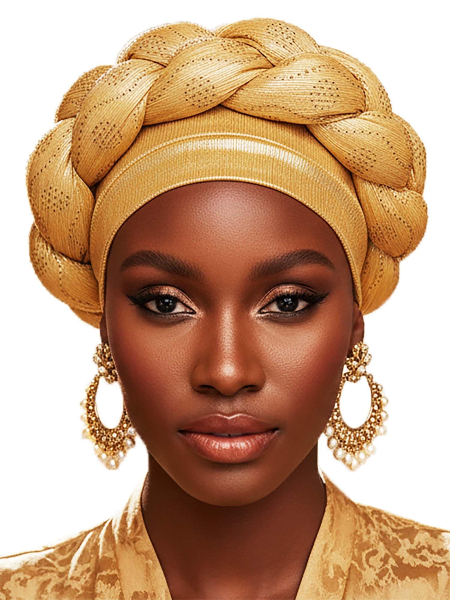 African Headwrap Gold Braided Turbans for Women