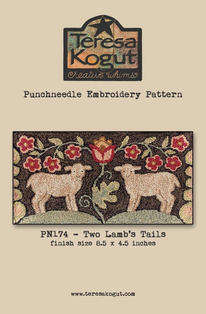 Two Lamb's Tails Sheep Punchneedle Punch Needle Embroidery Teresa Kogut Pattern PN174