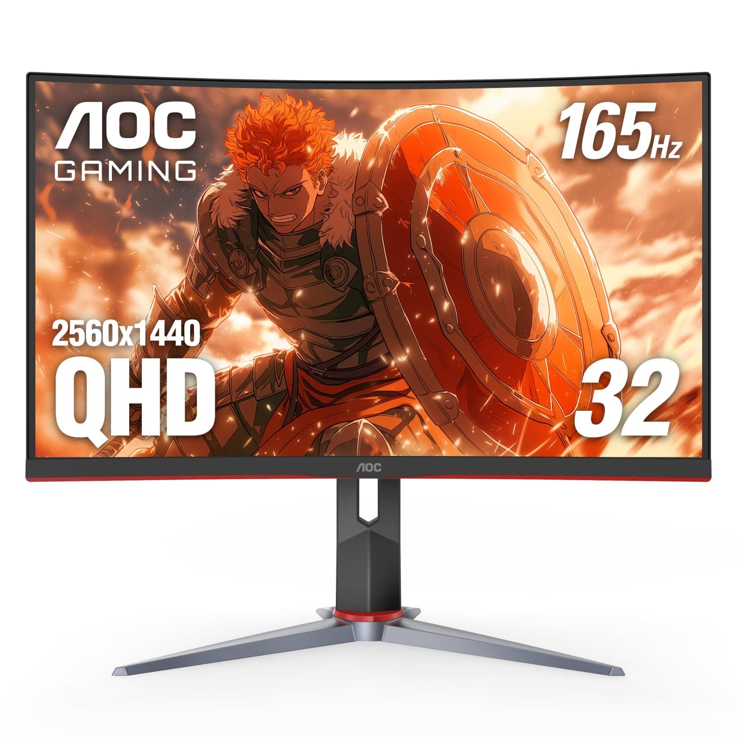 AOC CQ32G2S Gaming Monitor, 81.3 cm (32 inch), 2K QHD, 1500R, VA-Curved, 1 ms, 165 Hz, FreeSync, Height Adjustable, 3 Year Warranty