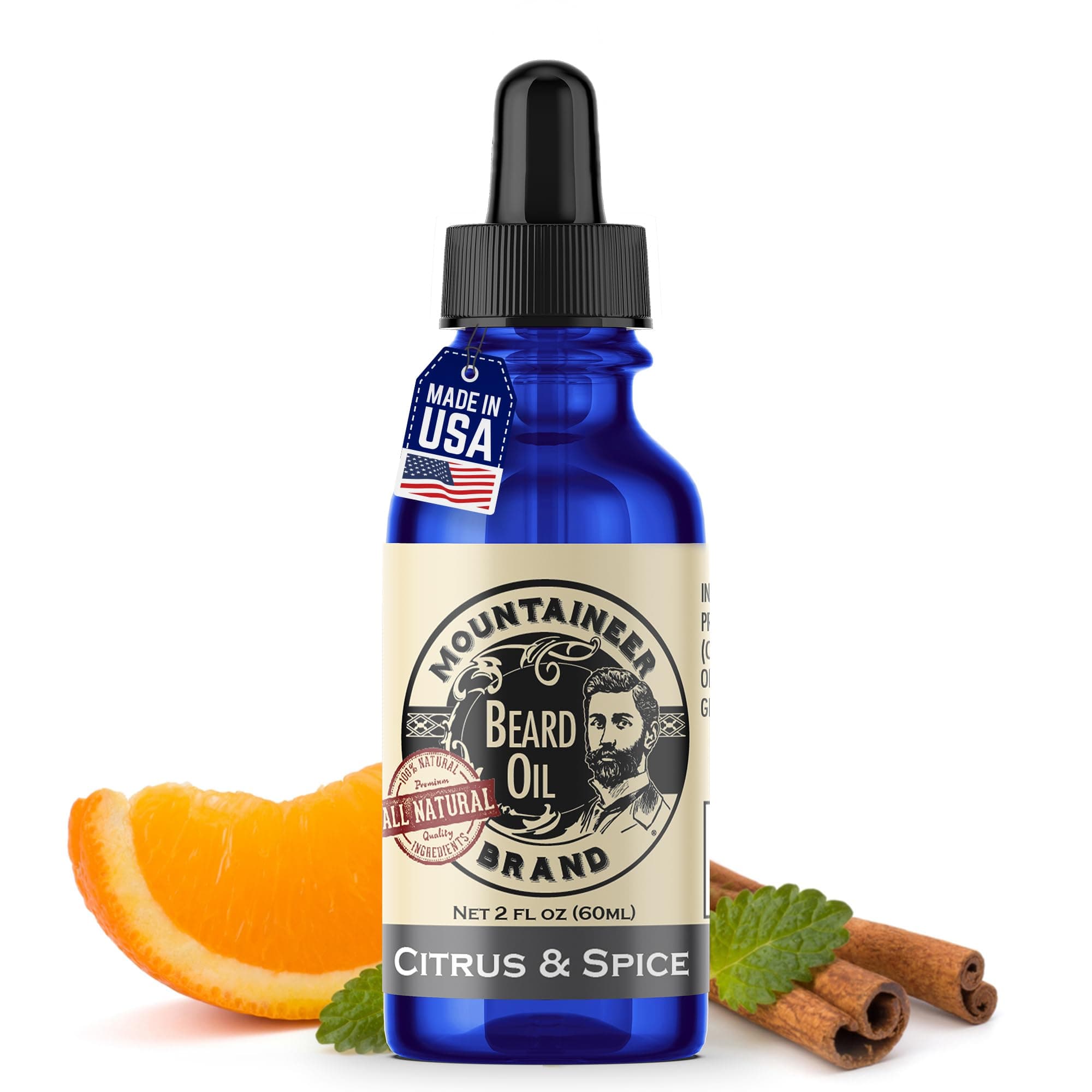 Mountaineer Brand Natural Beard Oil with Citrus & Spice Scent | Made in West Virgina | Hydrates, Moisturises, Softens & Conditions for Beard Growth | Treats Dry Itchy Beards for Men | 2oz