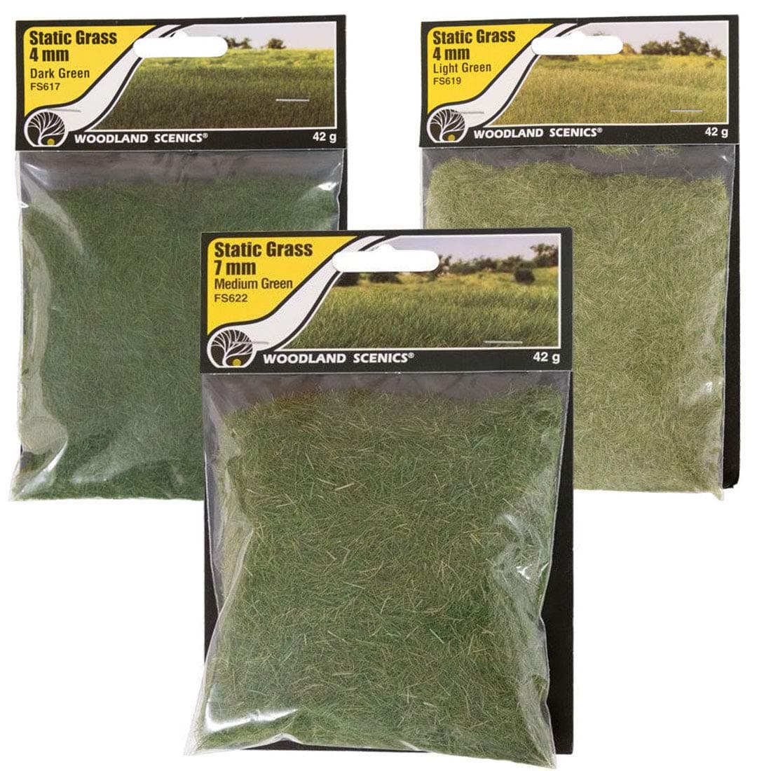 Woodland Scenics HO Static Grass Variety Pack of 3 (FS617, FS622, and FS619)