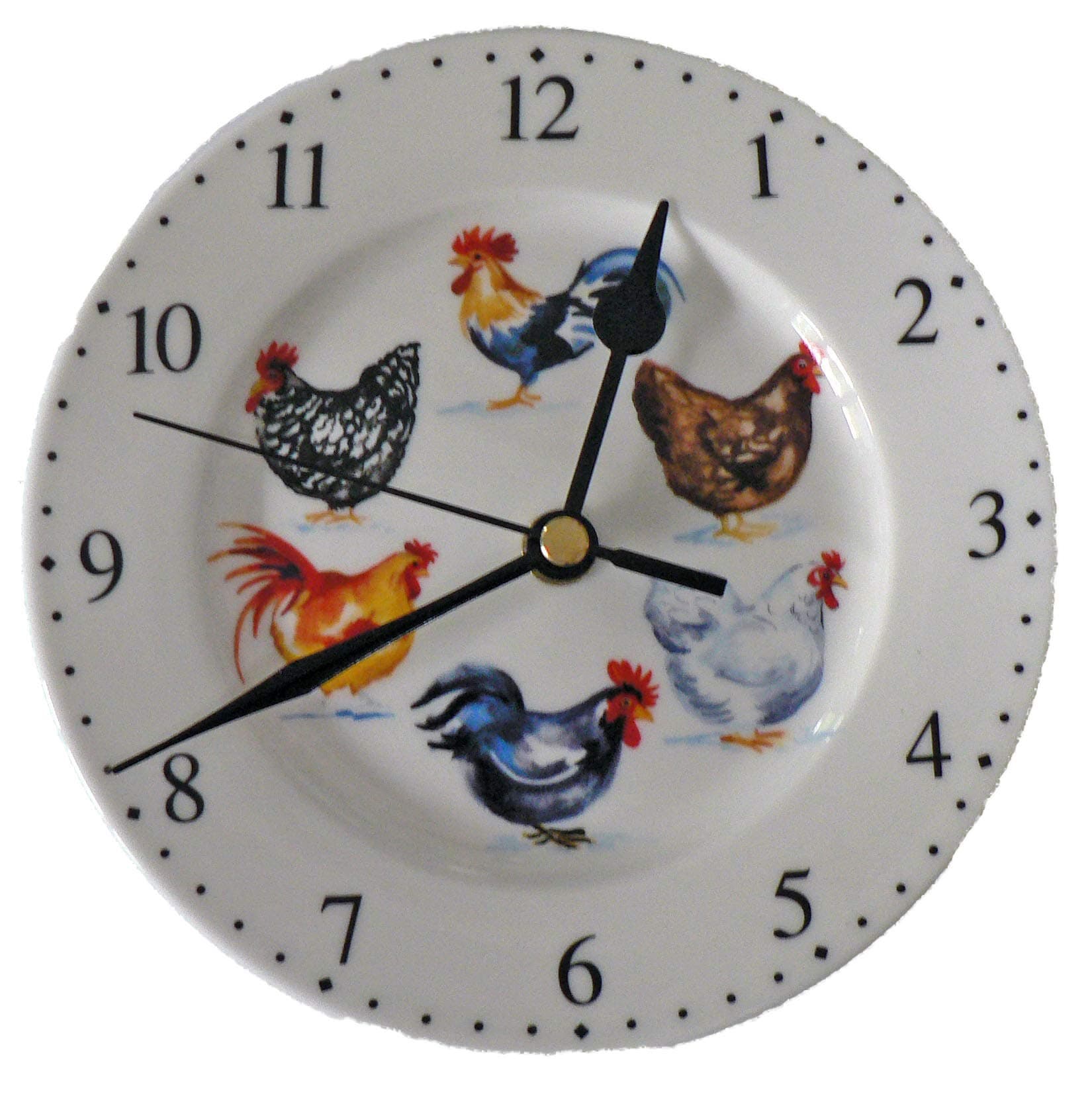 Chicken Small Ceramic Wall Clock in Gift Box - Chickens/cockerels Design on 6" Ceramic Wall Clock Gift Boxed