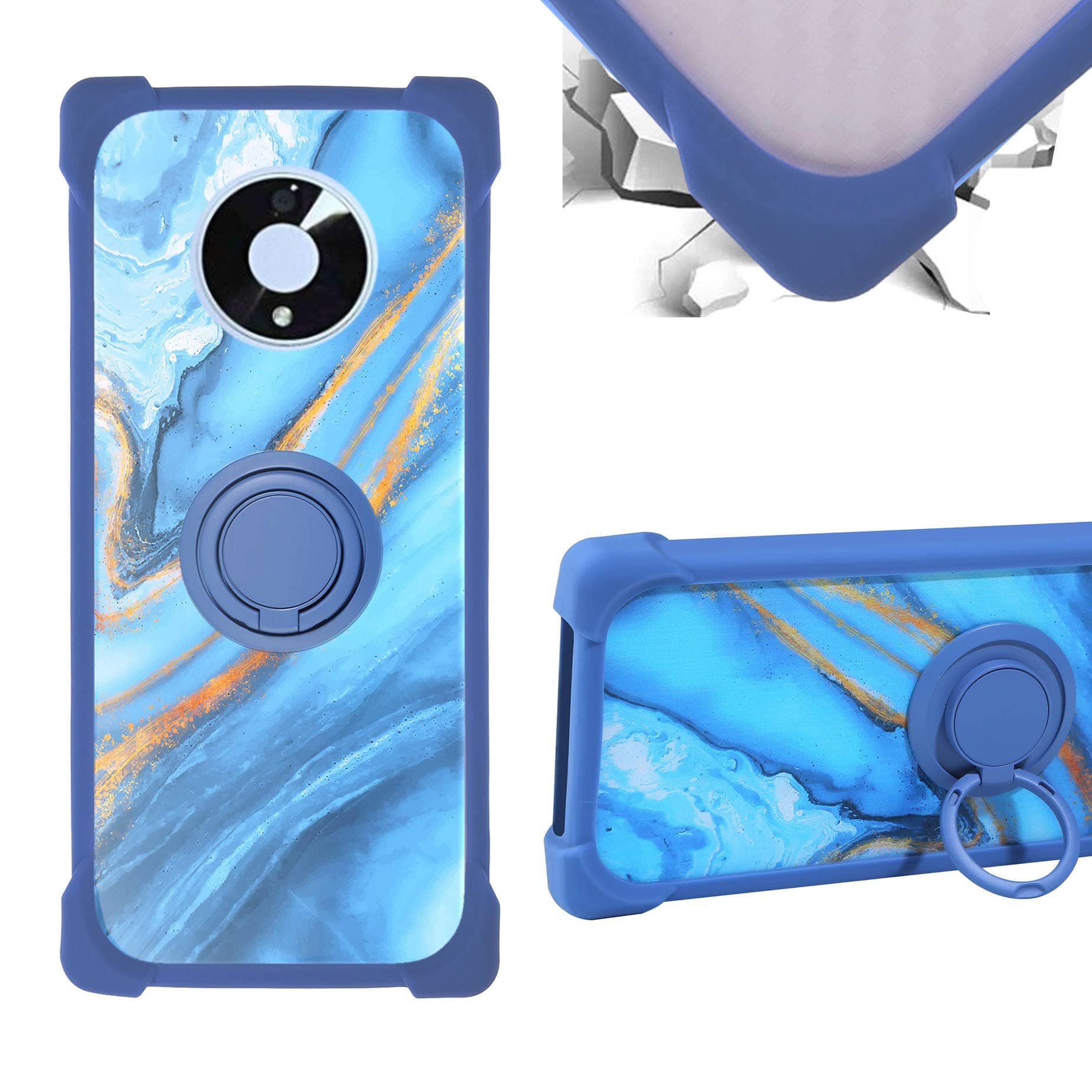 Foxx Foxxd Miro Plus Case Compatible for Foxxd Miro + Plus T55 Standup Wireless Foxxd Miro+ T55 Phone Case PC backplane + Silicone Soft Frame Cover [360 Metal Ring, Magnetic Car Mount] Blue