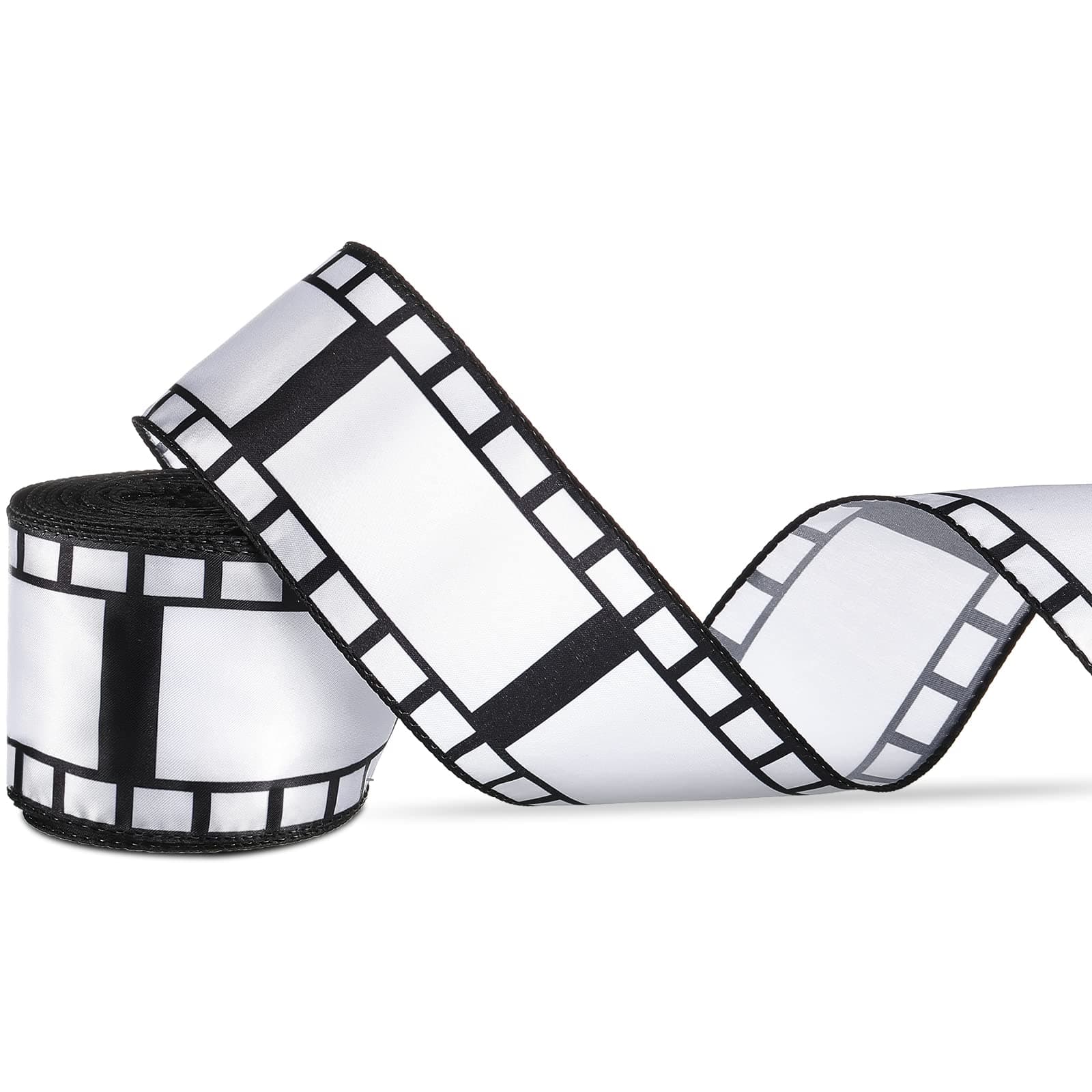 Chivao 1 Roll Filmstrip Wired Ribbon Filmstrip Tape Movie Party Decorations 2.5 Inch 60 Feet Black and White Film Border Roll for Birthday Cinema Themed Party Decor DIY Wrapping Wreaths Crafts