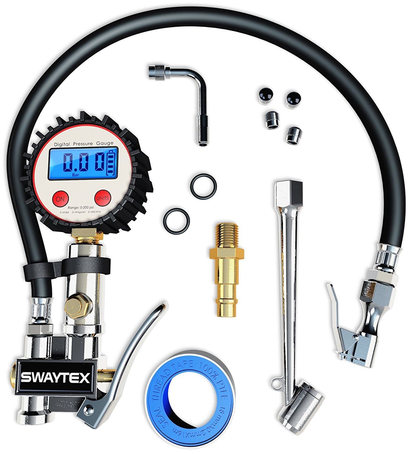 Digital Tire Inflator Gauge - Air Compressor Accessories - Tire Inflator Gauge - Air Chuck - Air Compressor Gauge - Tire Pressure Gauge
