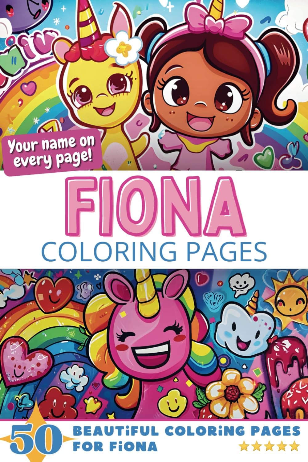 Fiona Coloring Pages: Wow-Effect! Your name on every page - Fiona coloring book - 6x9" - 50x Fiona coloring page - Fantastic Gift