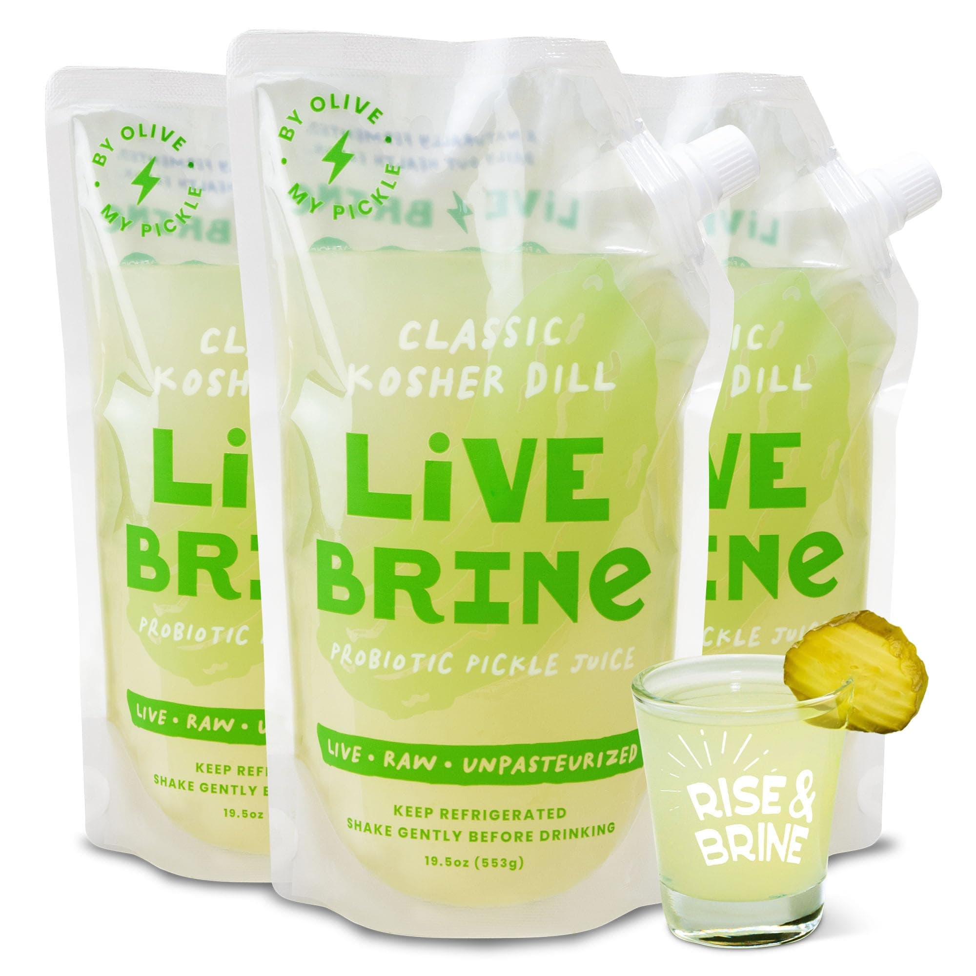 Olive My Pickle Probiotic Pickle Juice 58.5 oz | 3pk Olive Juice Live Brine Kosher Dill Pickle Juice Shots with Natural Probiotics & Digestive Enzymes for Gut Health - 39 Pickle Shots for Cramps